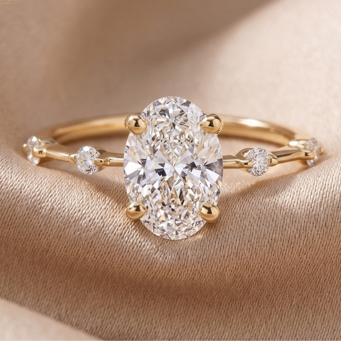 2.28 CT oval and round diamond engagement ring in yellow gold