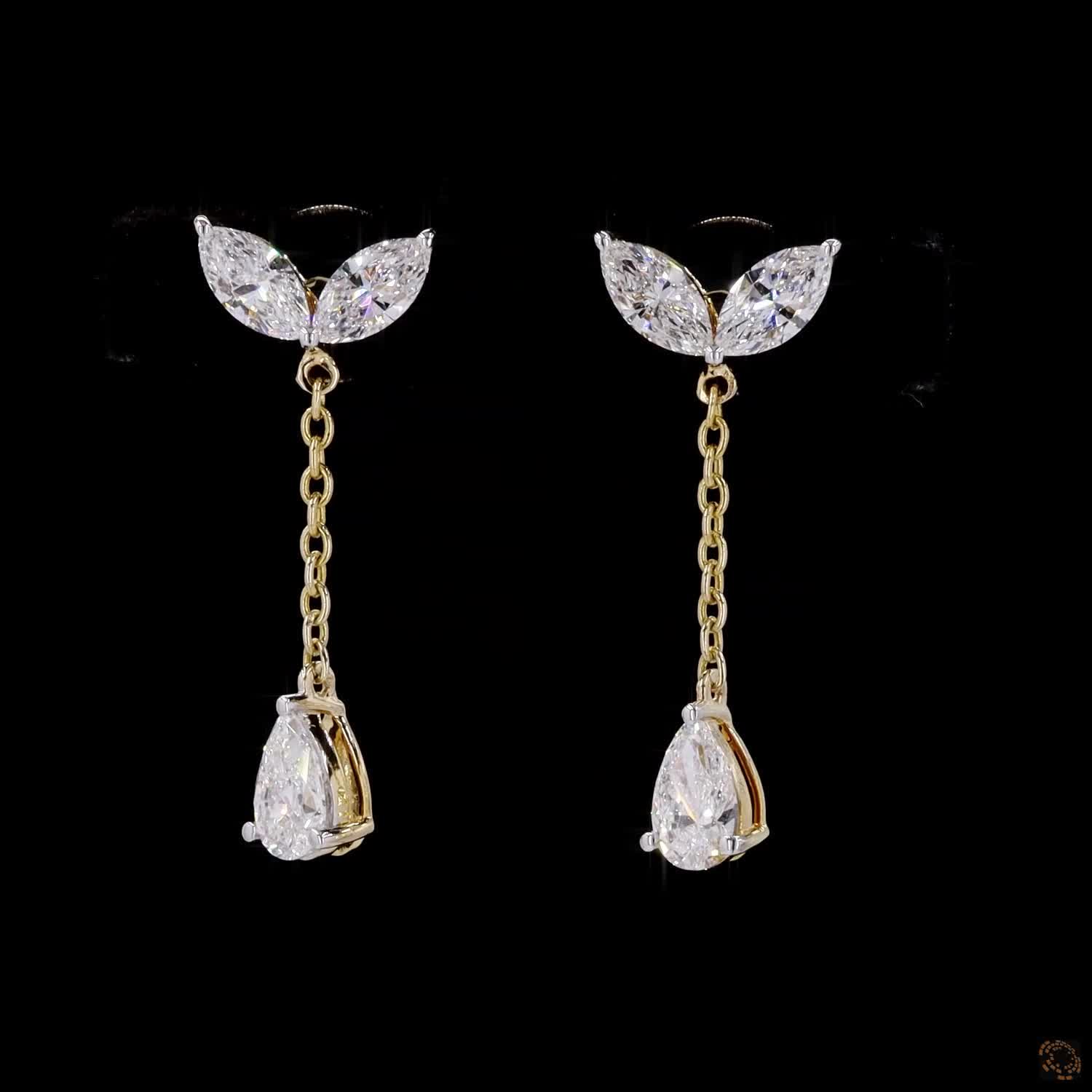 Marquise & Pear Diamond Drop Earrings in 9K, 14K & 18K Gold