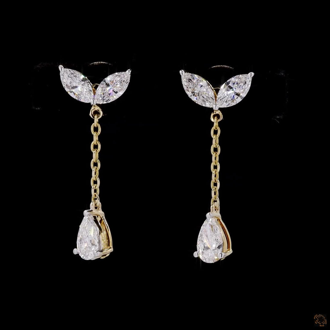 Marquise & Pear Diamond Drop Earrings in 9K, 14K & 18K Gold