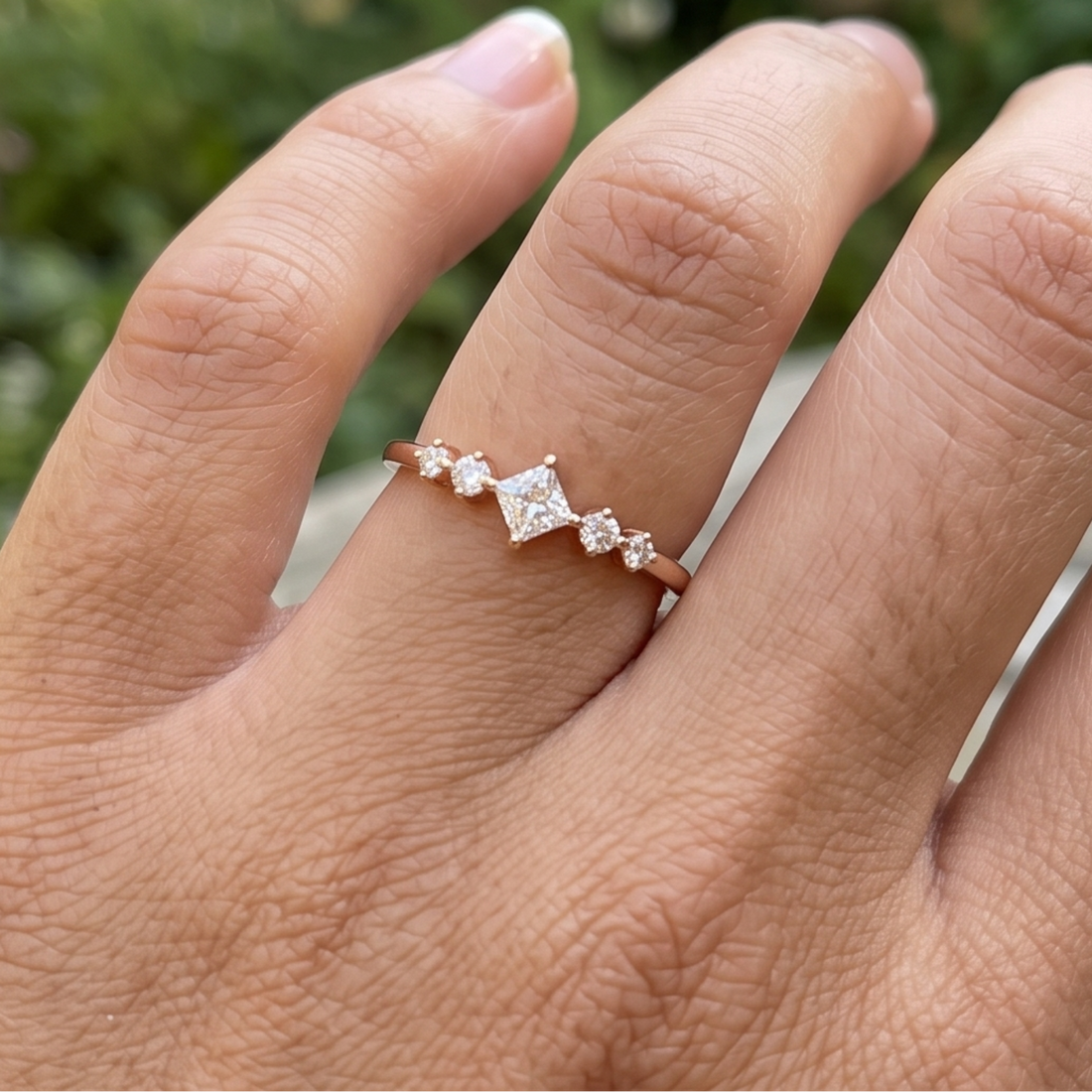 Kiashaa Jewellery 0.764 CTW princess and round diamond ring in polished rose gold.