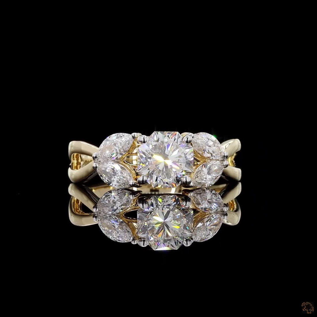 Cushion & Pear Diamond Floral Cluster Ring in 9K, 14K & 18K Gold