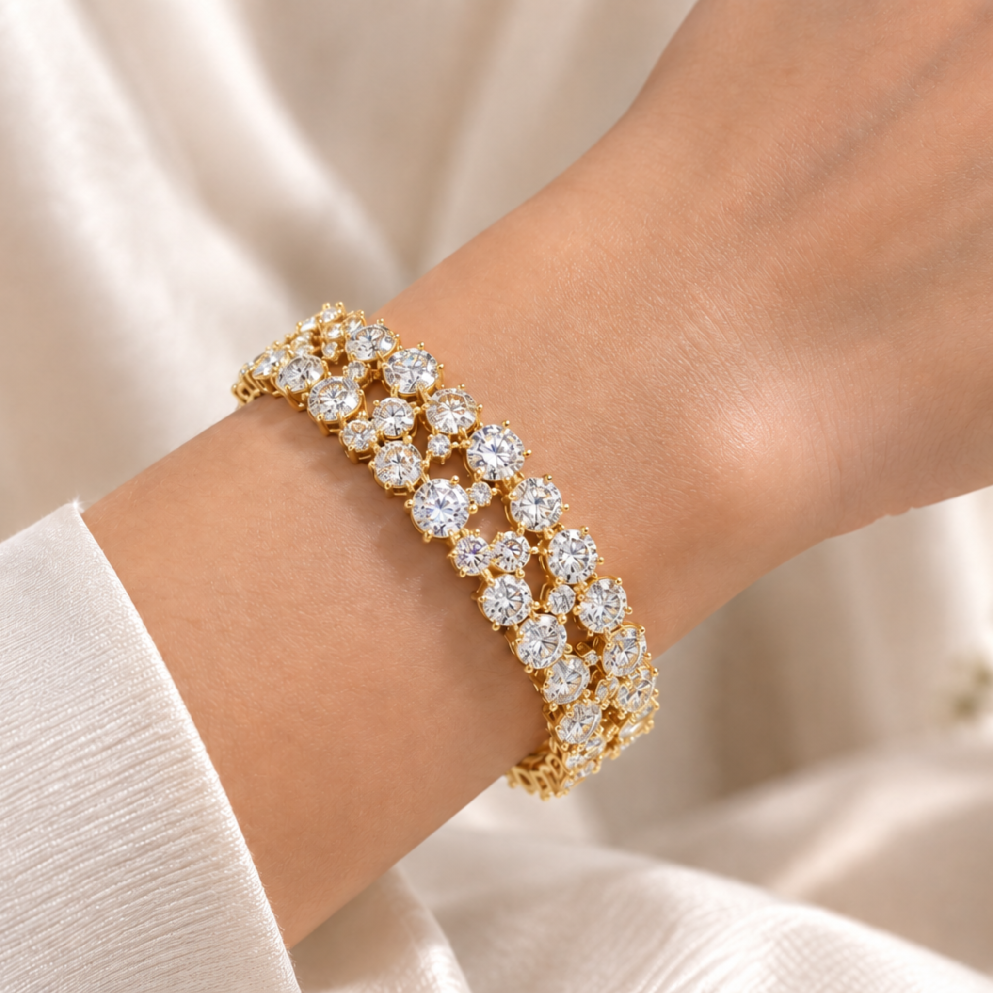14.45 CTW Two-Row Round Diamond Bracelet in 14K & 18K Gold
