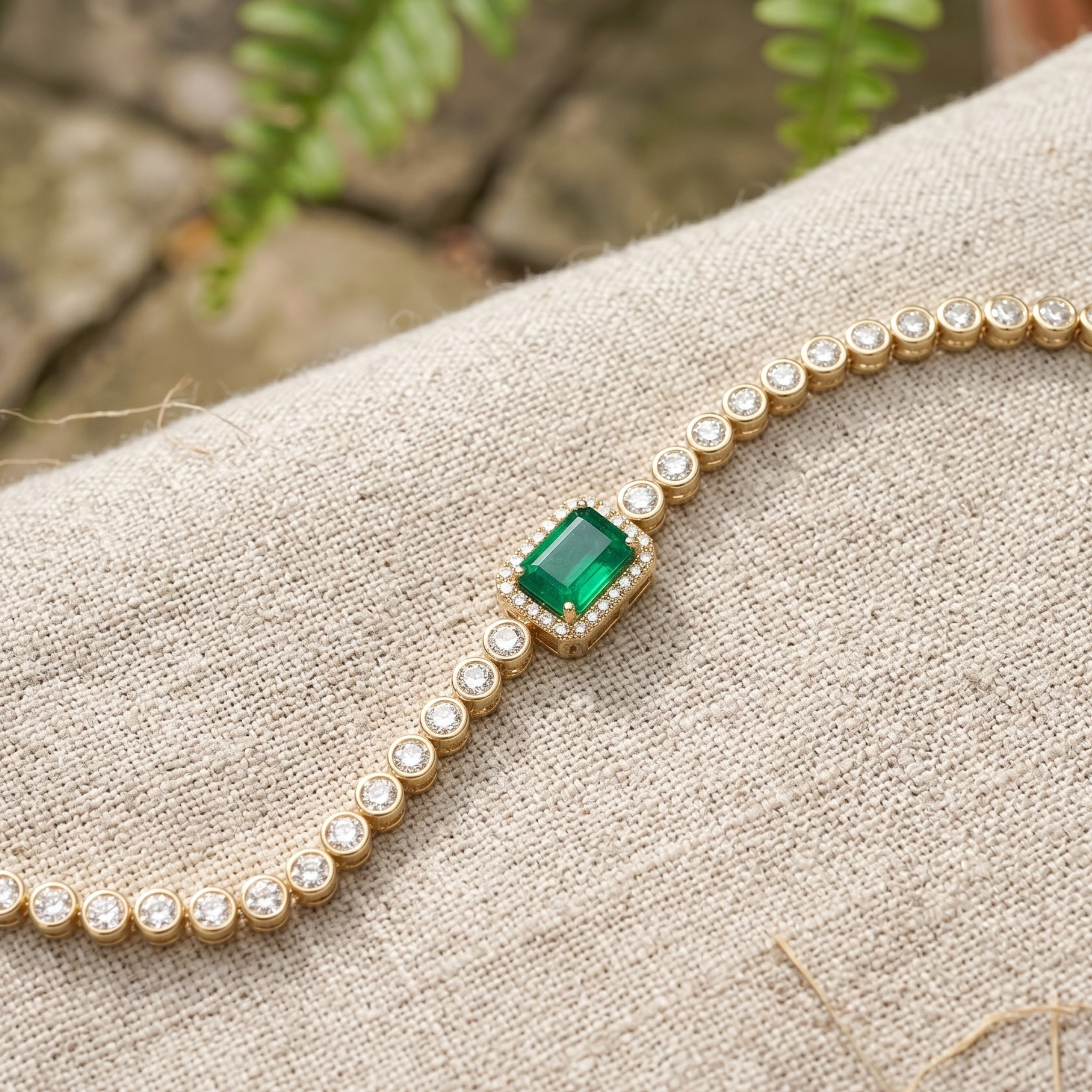 5.00 CT green gemstone and diamond tennis bracelet in yellow gold by Kiashaa Jewellery.