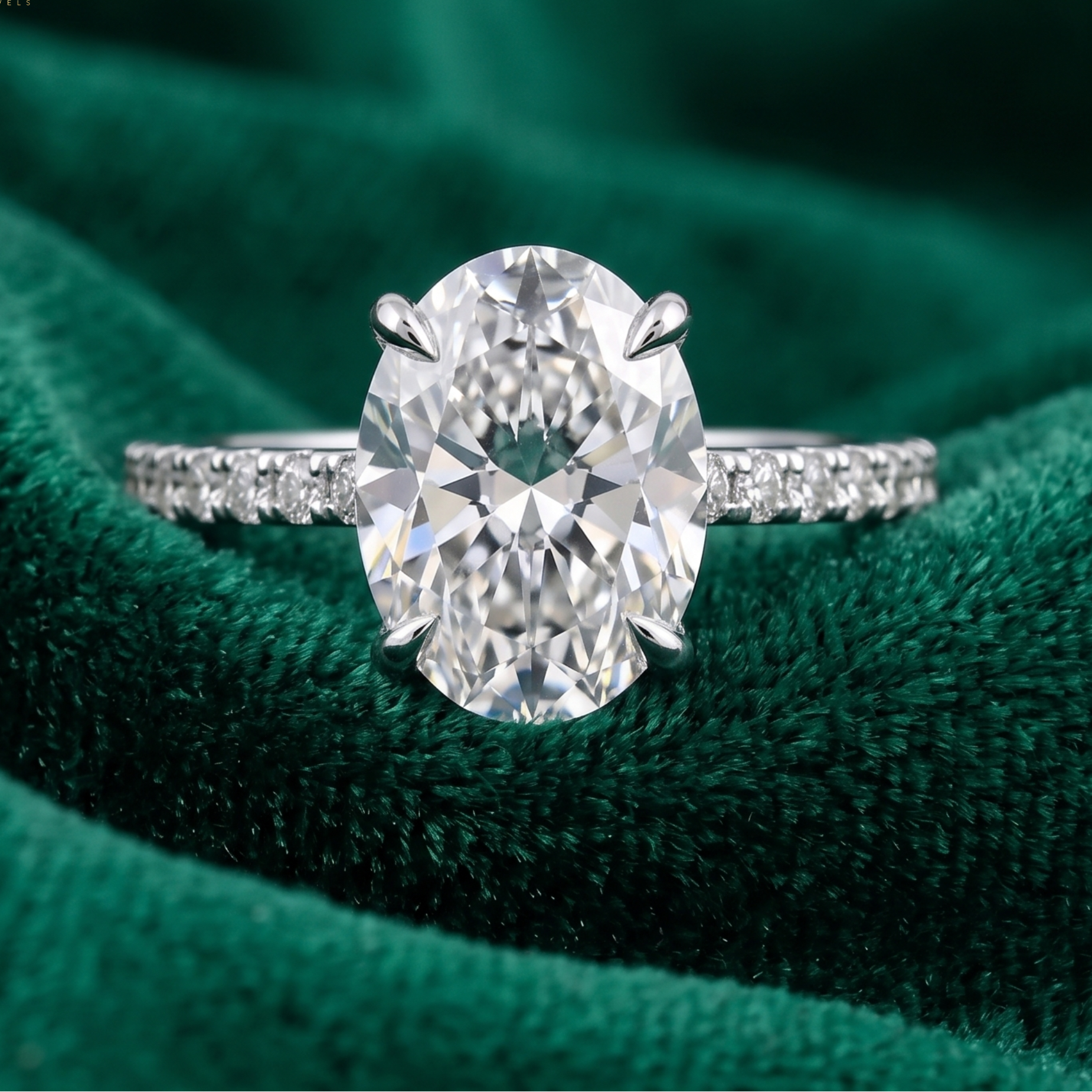 1.56 CT oval and round diamond engagement ring in white gold