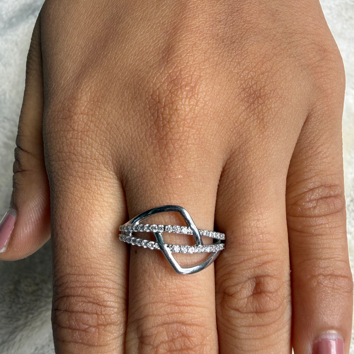 Contemporary open-frame diamond ring handcrafted in 9K, 14K and 18K gold.