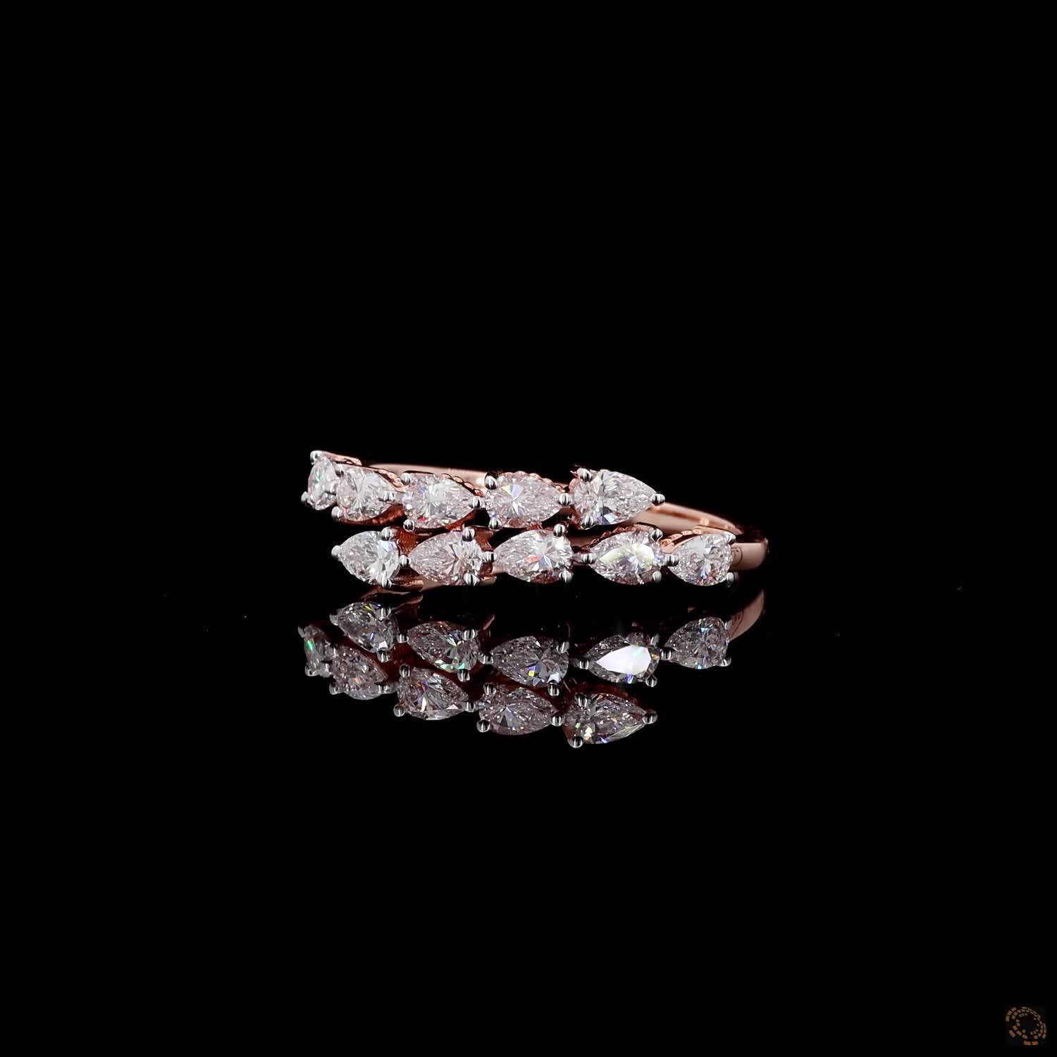 Double-Row Pear Diamond Statement Ring in 9K, 14K & 18K Gold