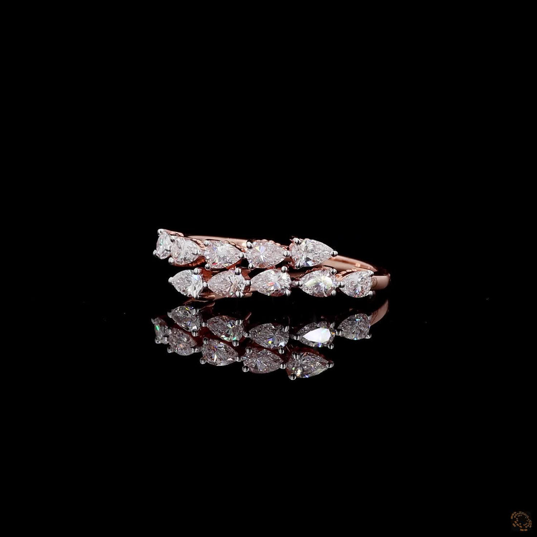 Double-Row Pear Diamond Statement Ring in 9K, 14K & 18K Gold