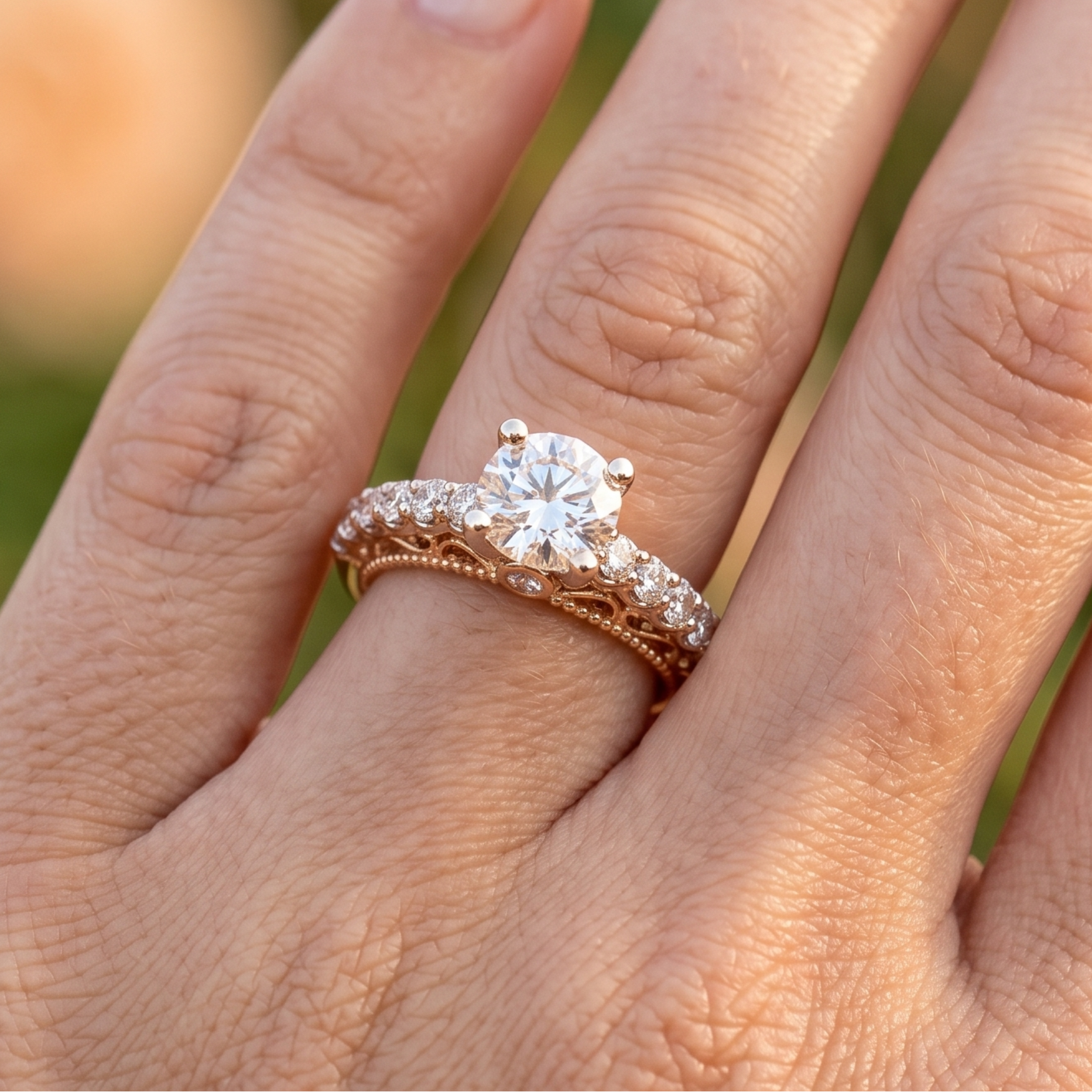 Kiashaa Jewellery 2.524 CTW vintage round diamond engagement ring in polished rose gold.