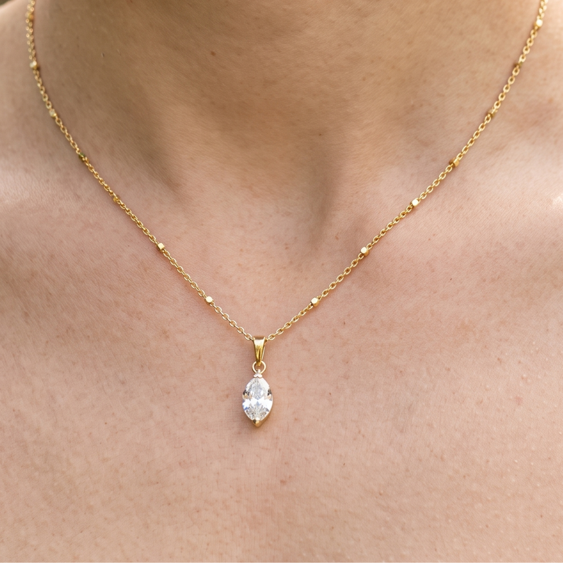 Eternal Marquise 0.66 CT solitaire pendant necklace by Kiashaa Jewellery featuring a 9 × 4.5 mm marquise center stone.