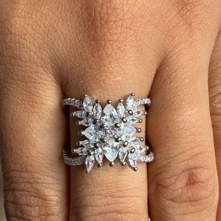 Pear and marquise floral lab-grown diamond statement ring by Kiashaa Jewellery.