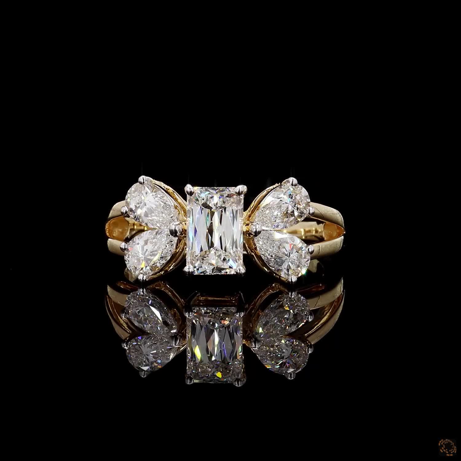 Radiant & Pear Diamond Floral Cluster Ring in 9K, 14K & 18K Gold