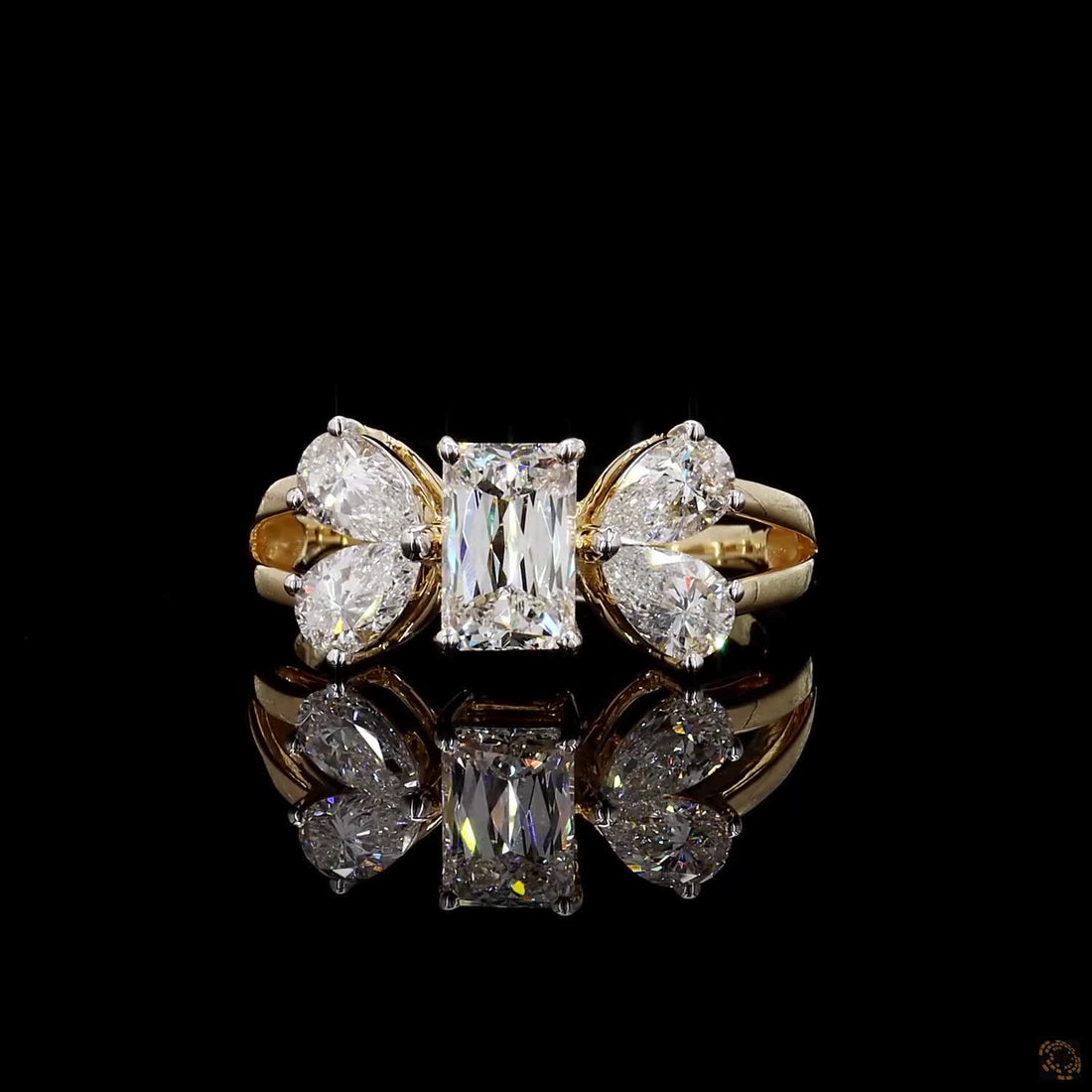 Radiant & Pear Diamond Floral Cluster Ring in 9K, 14K & 18K Gold
