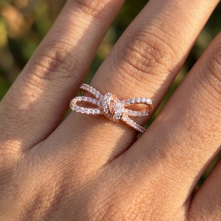 Luxury bow-inspired diamond ring handcrafted in 9K, 14K and 18K gold.