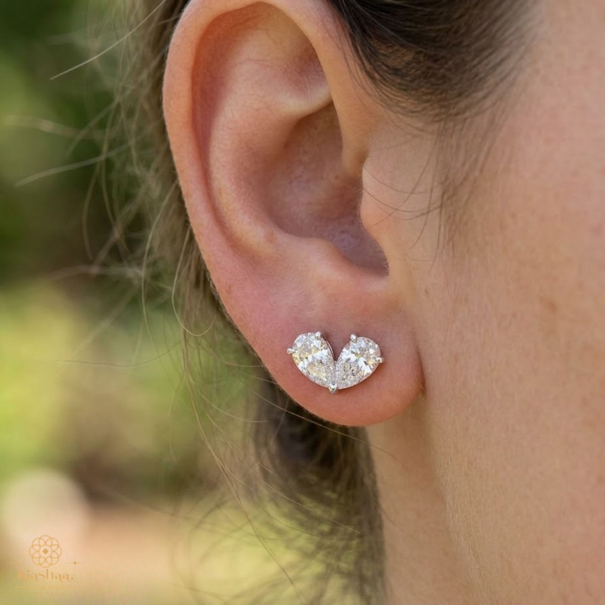 Double Pear Diamond Heart Stud Earrings in 9K, 14K & 18K Gold