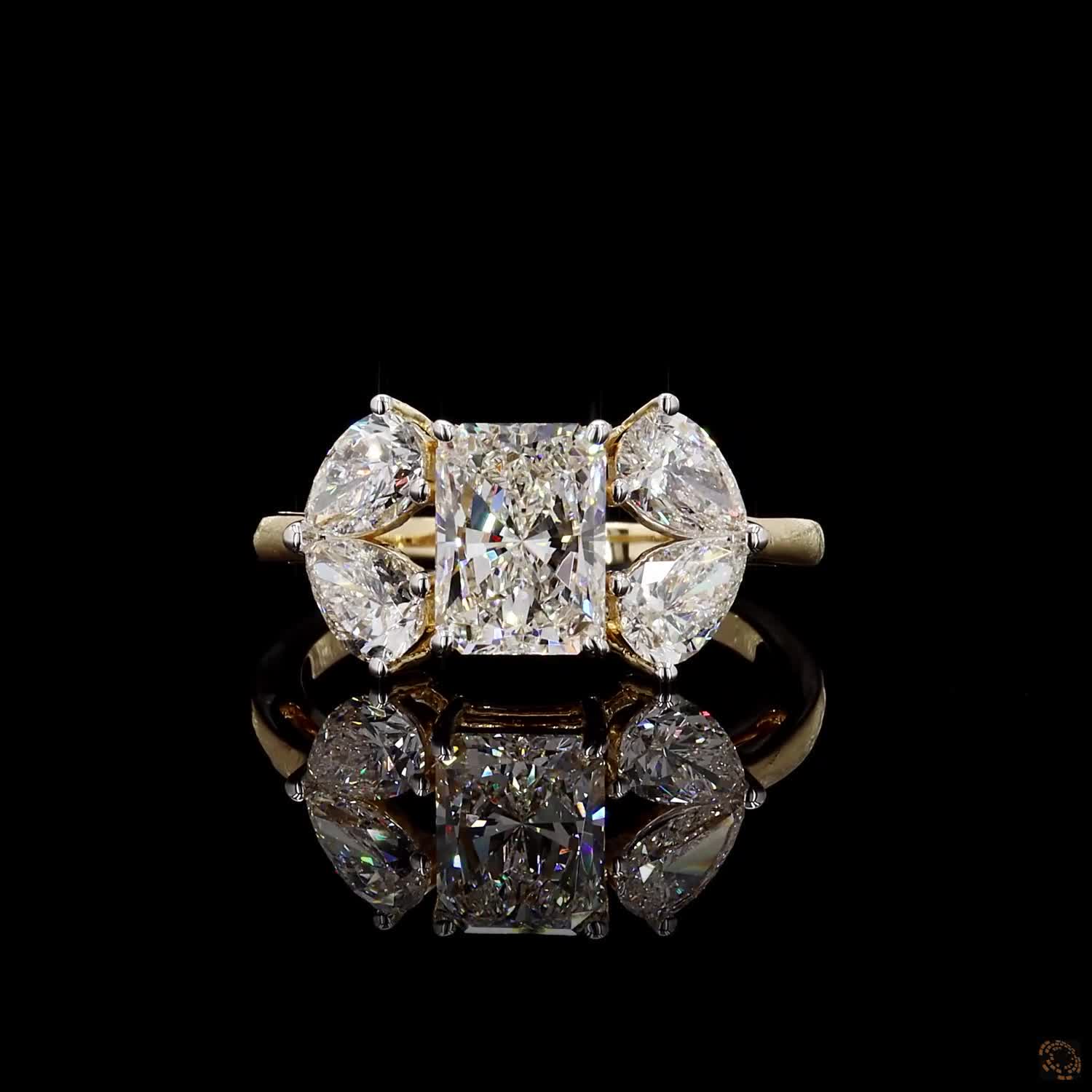 Radiant & Pear Diamond Floral Cluster Ring in 9K, 14K & 18K Gold