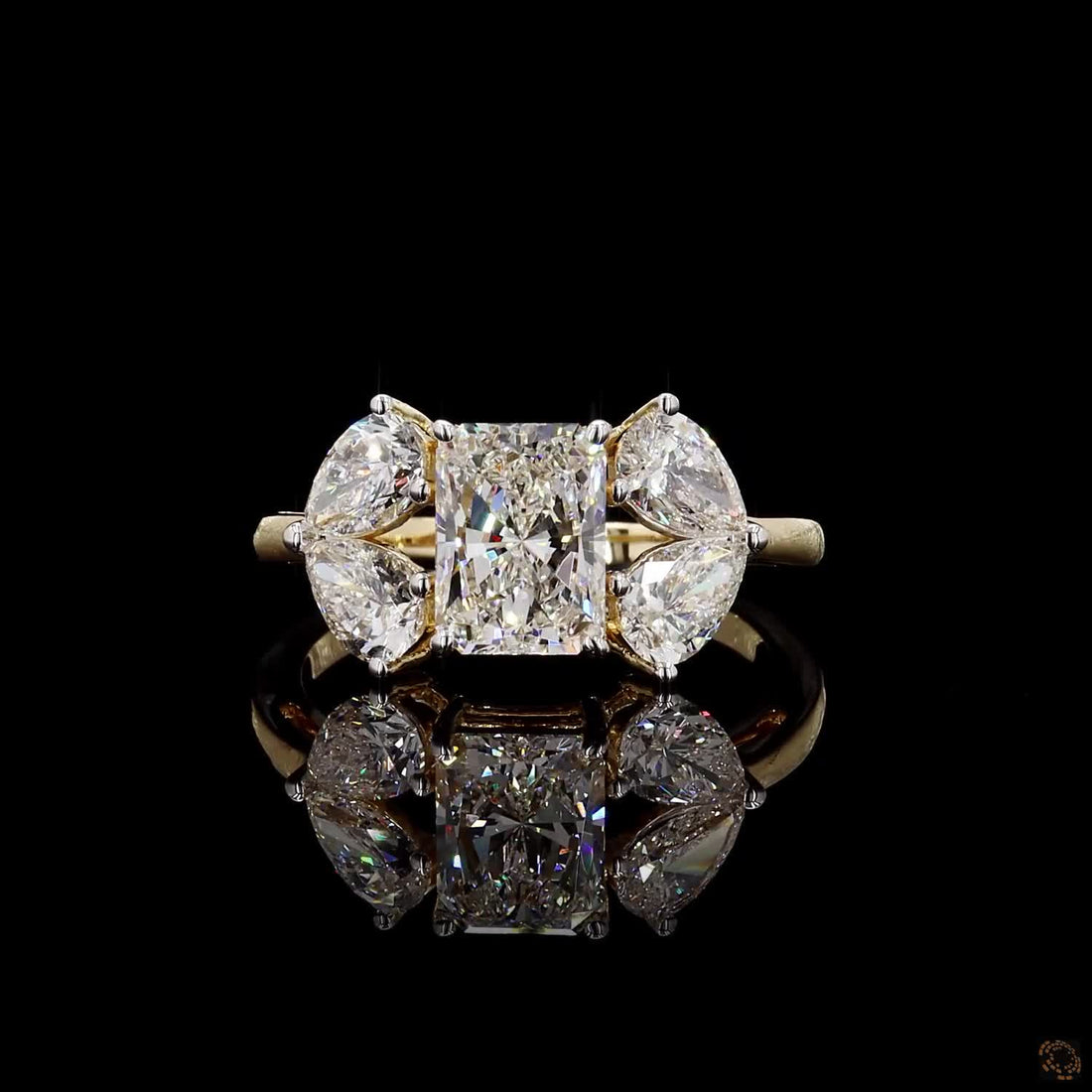 Radiant & Pear Diamond Floral Cluster Ring in 9K, 14K & 18K Gold