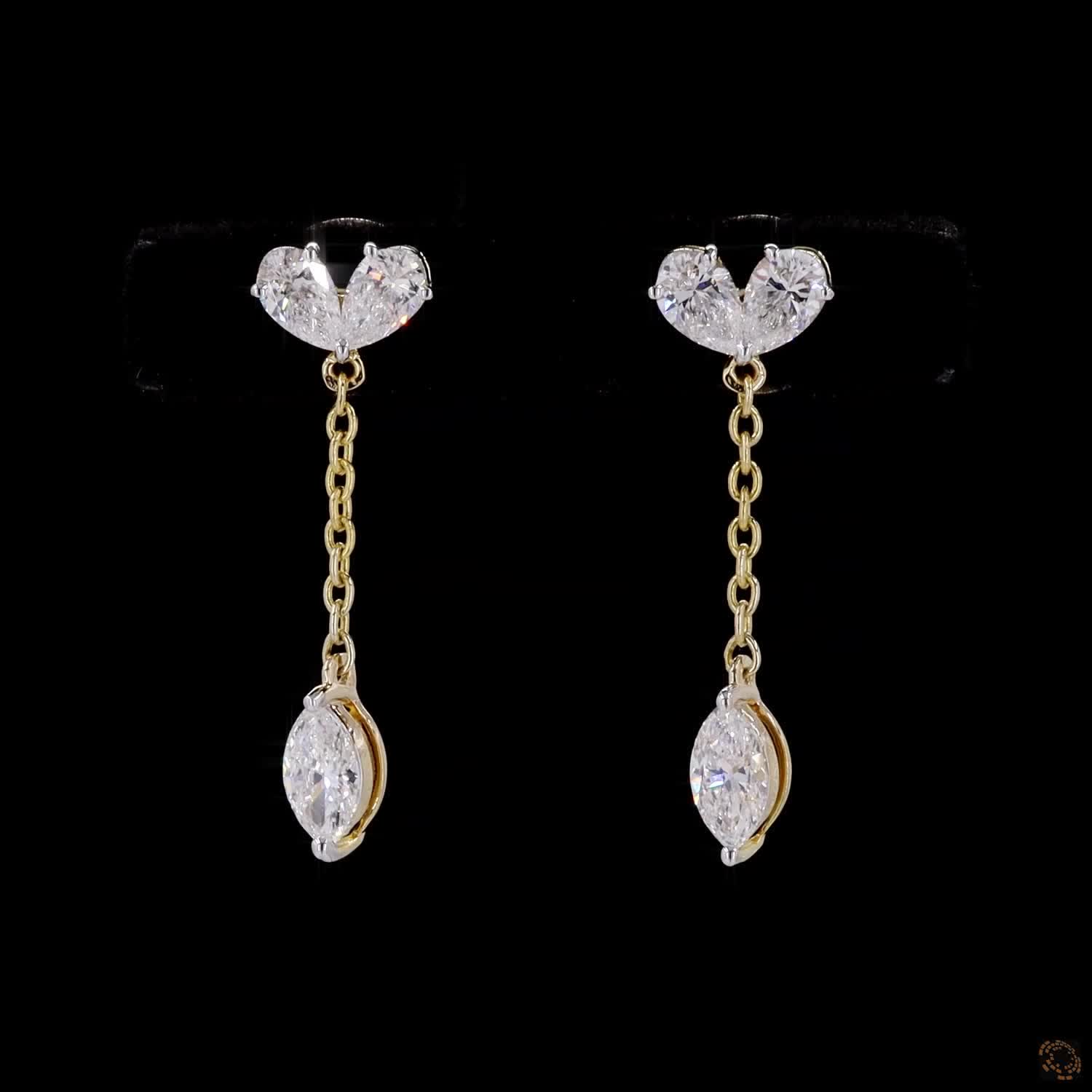 Pear Heart & Marquise Diamond Drop Earrings in 9K, 14K & 18K Gold
