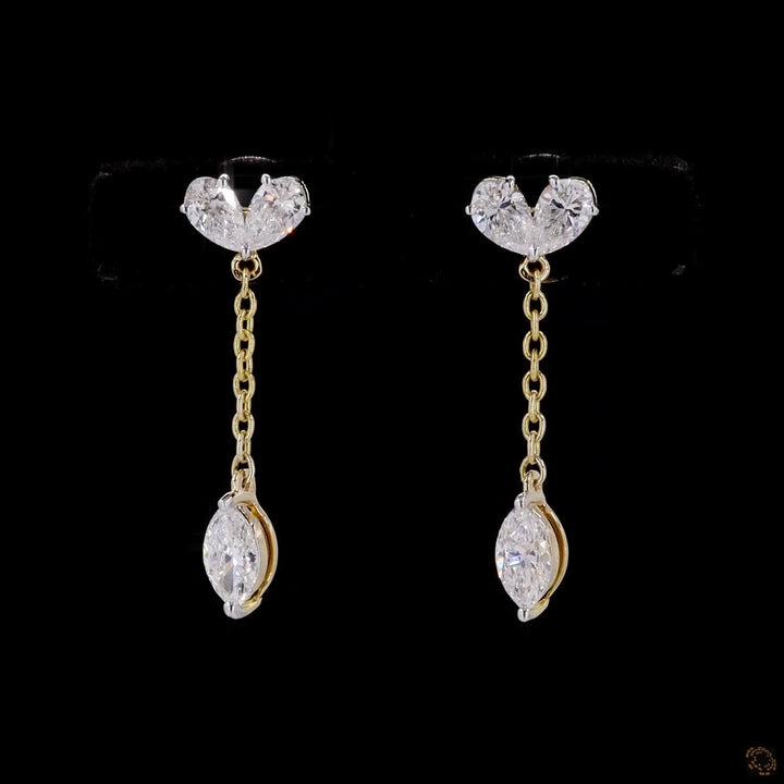 Pear Heart & Marquise Diamond Drop Earrings in 9K, 14K & 18K Gold