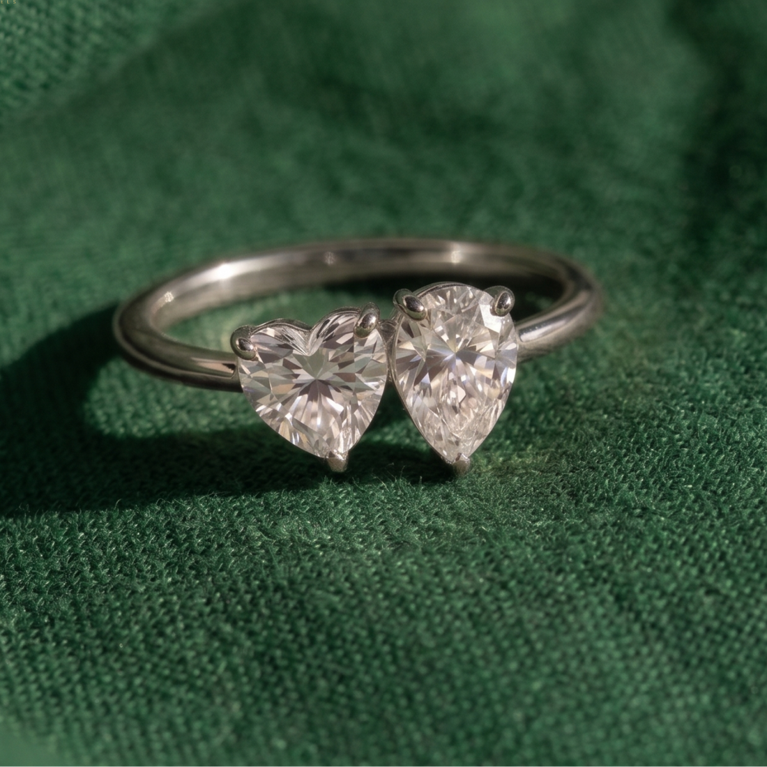 1.08 CT heart and pear diamond Toi et Moi engagement ring