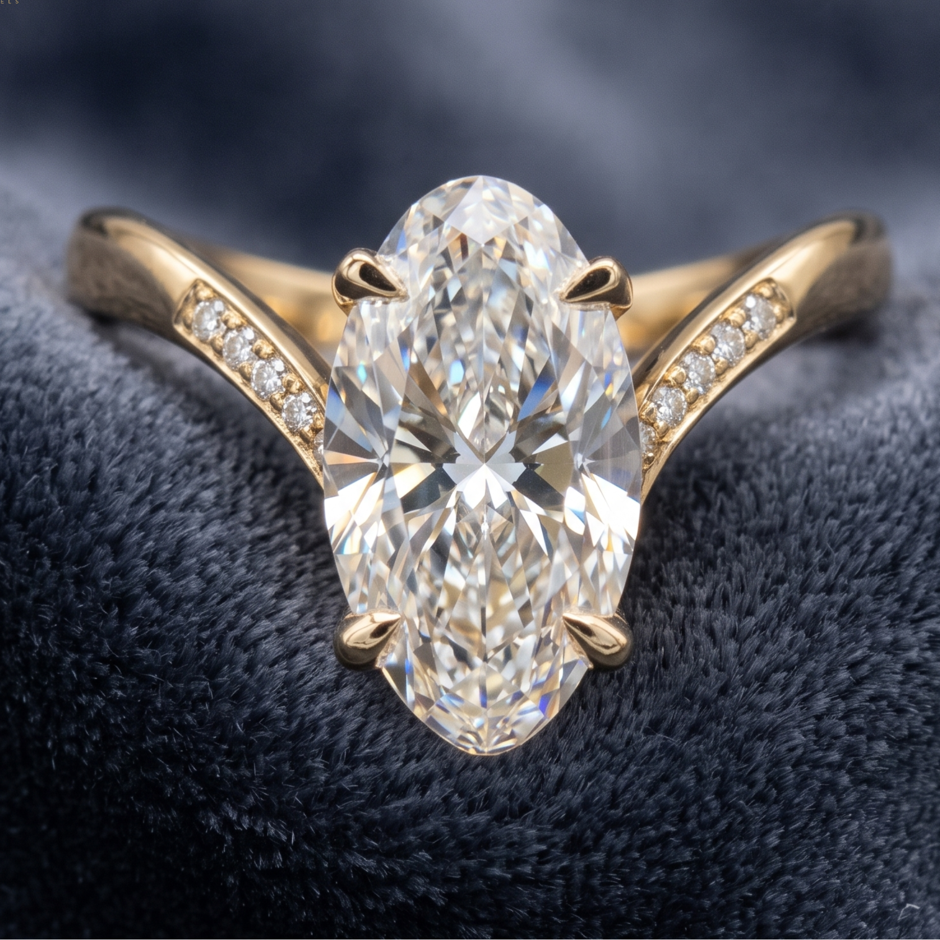 1.58 CT oval and round diamond engagement ring in yellow gold