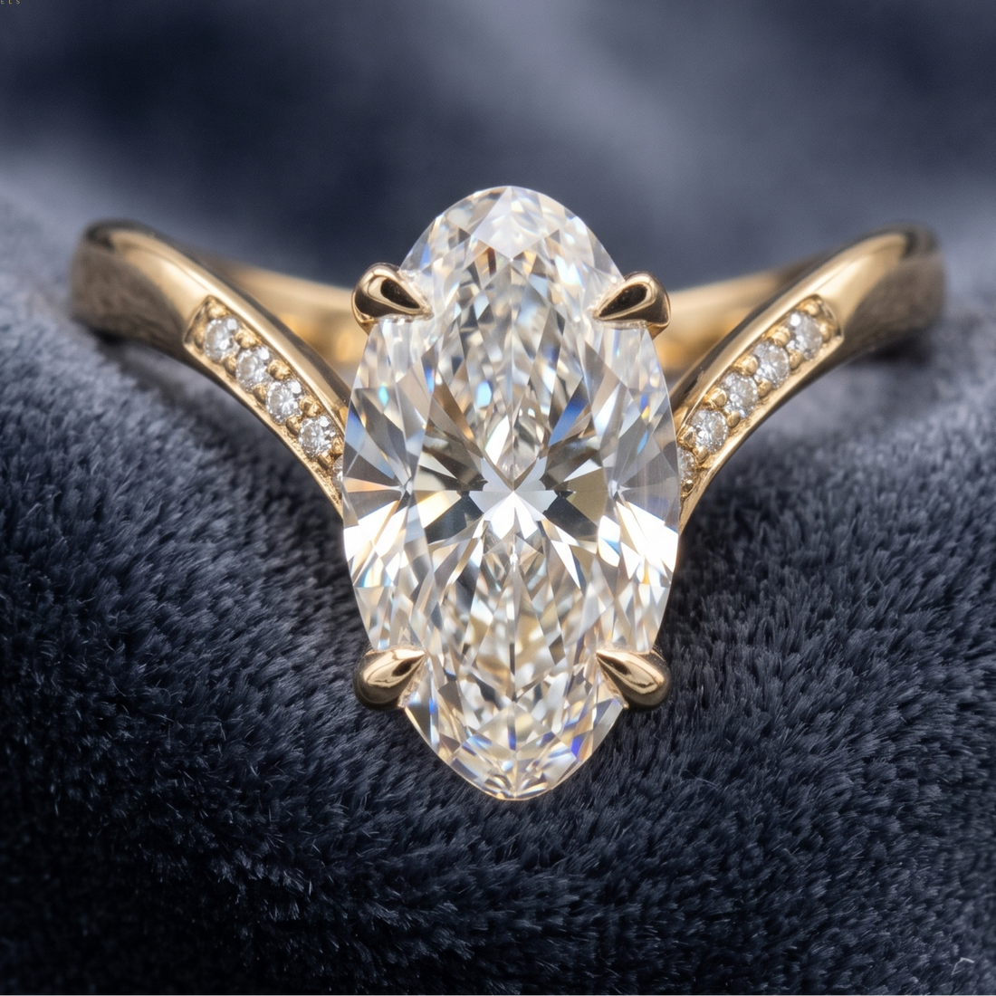 1.58 CT oval and round diamond engagement ring in yellow gold