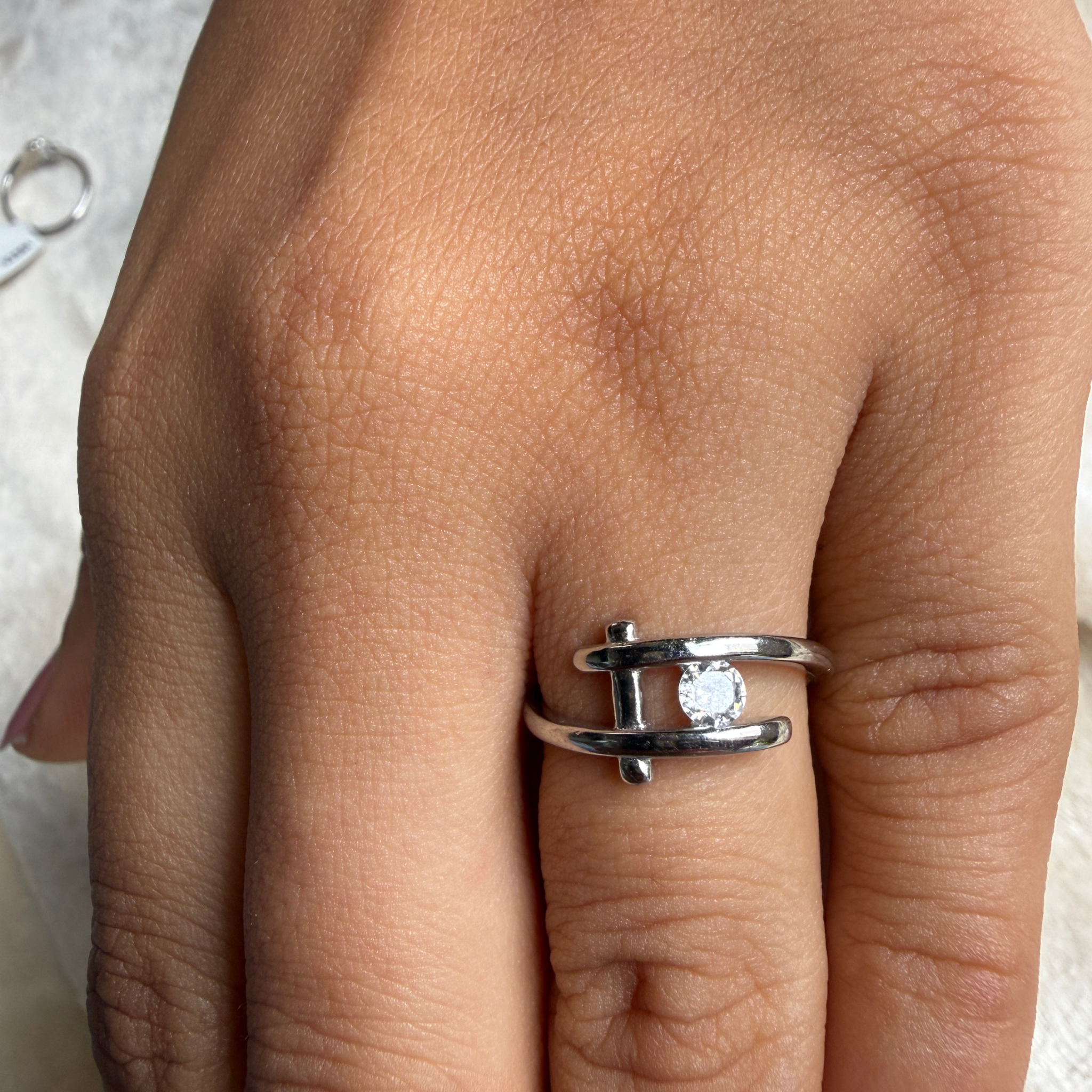Modern round lab-grown diamond open ring in white gold by Kiashaa Jewellery.