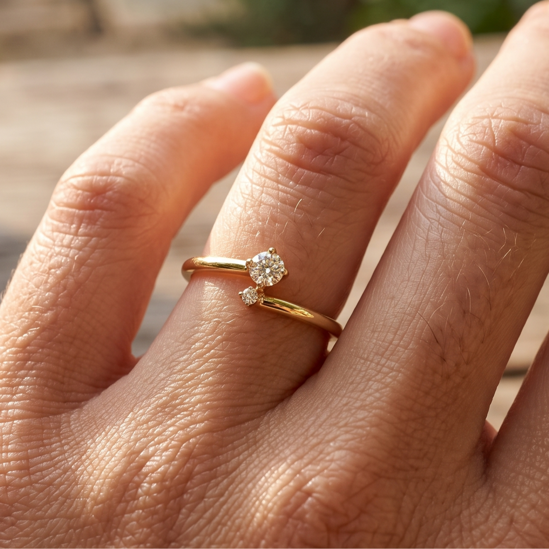 Kiashaa Jewellery 0.275 CTW round diamond bypass ring in polished yellow gold.