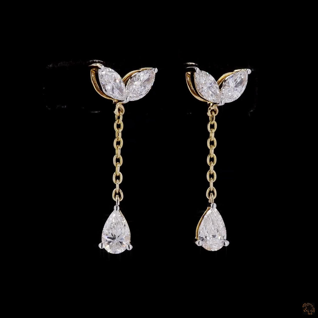 Marquise & Pear Diamond Drop Earrings in 9K, 14K & 18K Gold