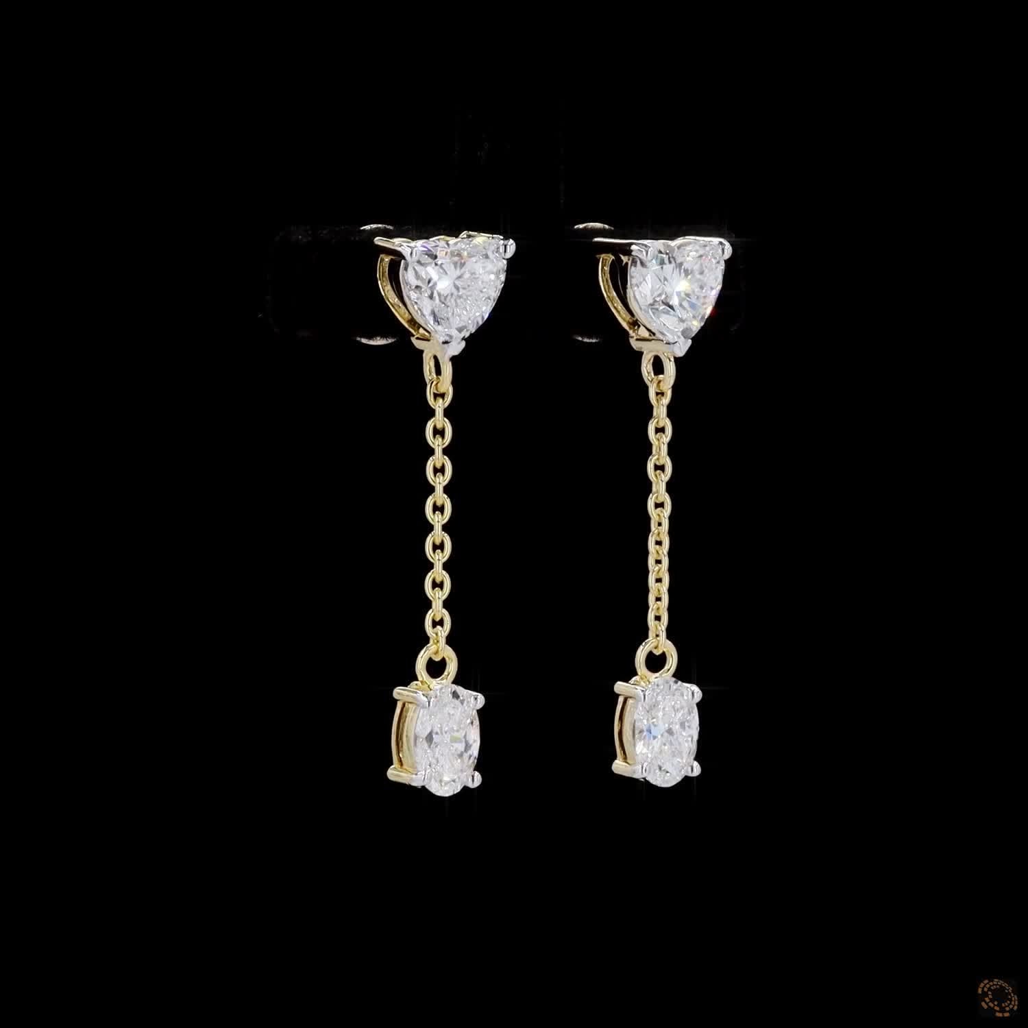 Heart & Oval Diamond Drop Earrings in 9K, 14K & 18K Gold