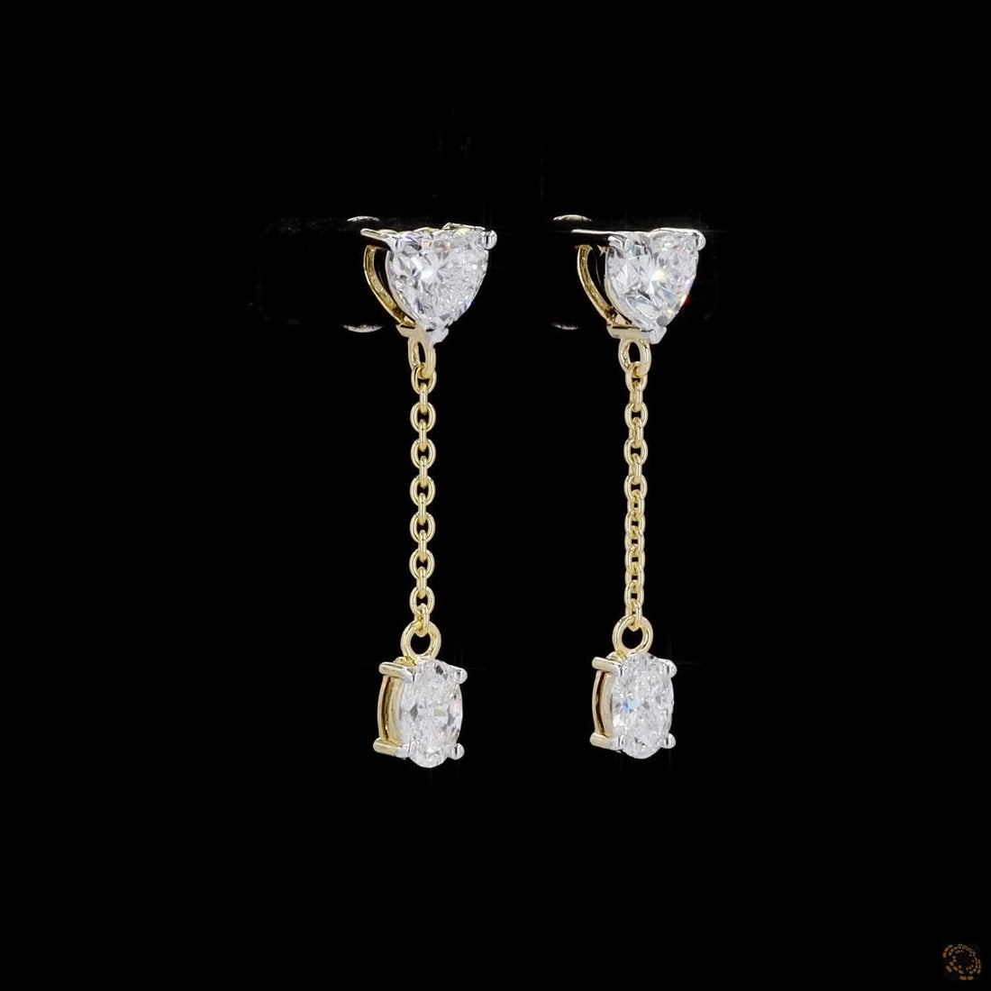 Heart & Oval Diamond Drop Earrings in 9K, 14K & 18K Gold