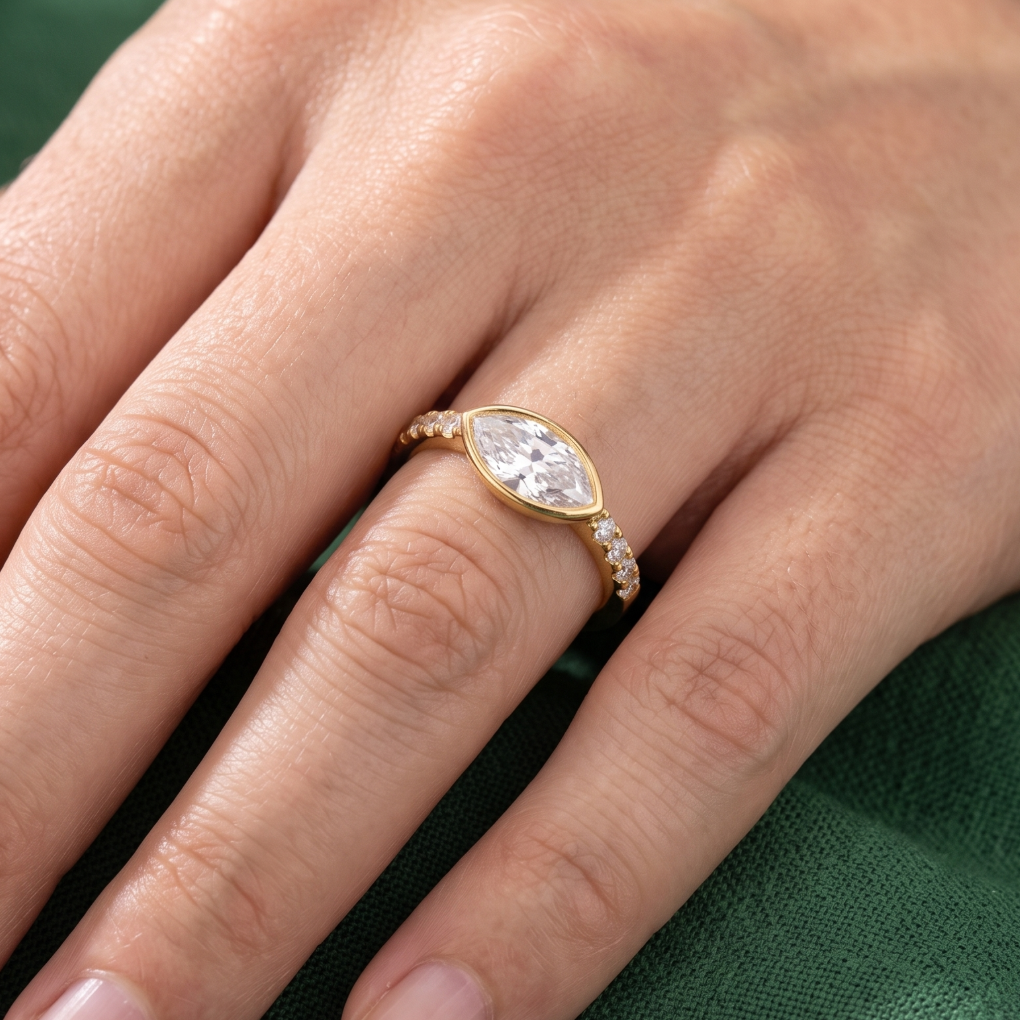 6 × 3 mm marquise diamond ring with round side diamonds