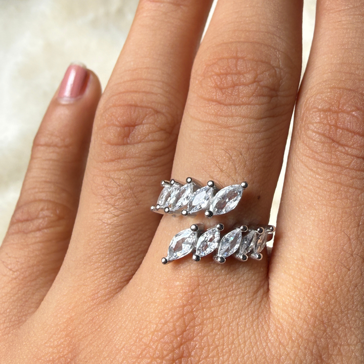 Ten marquise lab-grown diamond open wrap ring in white gold by Kiashaa Jewellery.