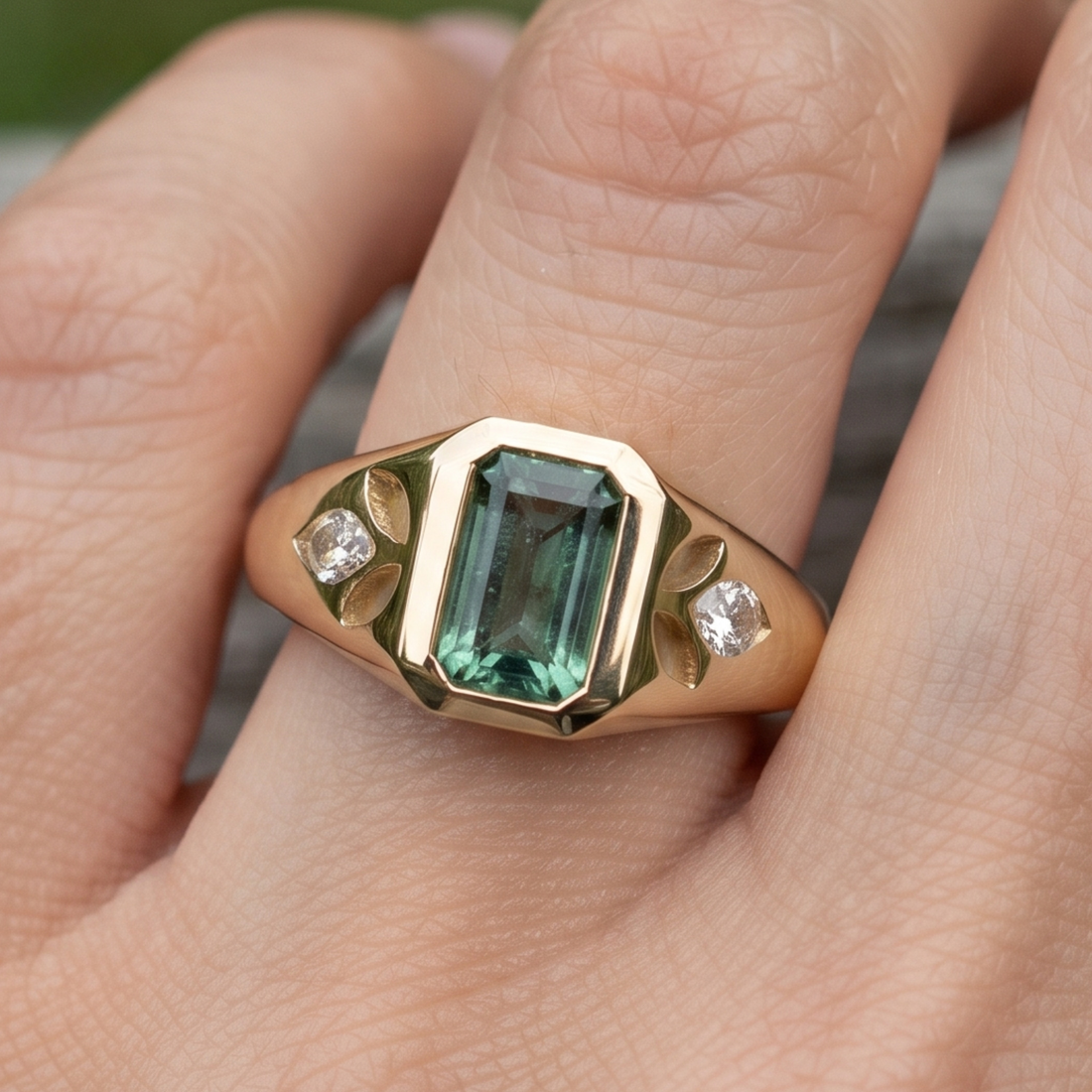 Verdant Signet 1.39 CTW Emerald & Side Diamond Ring in 9K, 14K & 18K Gold