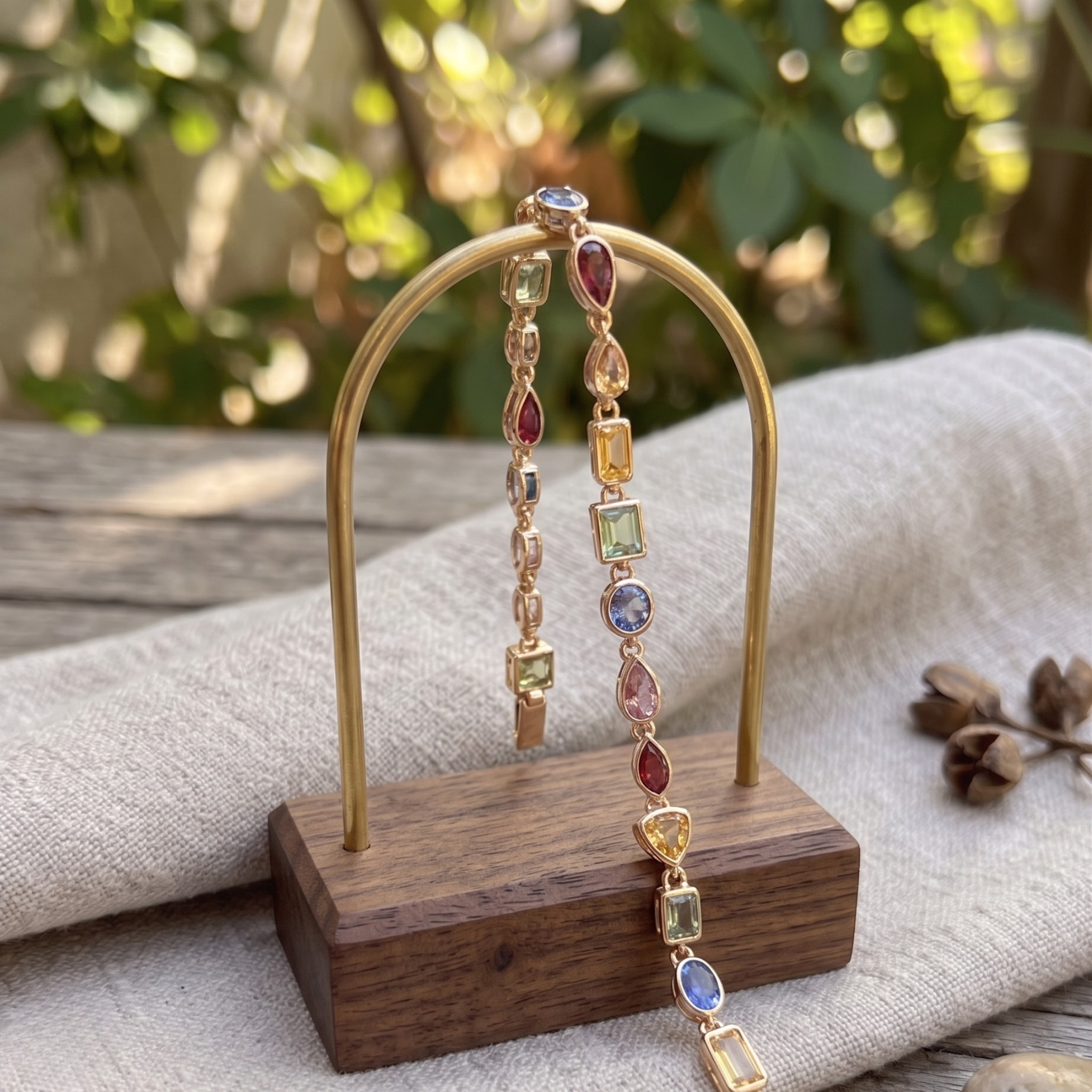 Colorful gemstone bracelet available in white, yellow and rose gold.