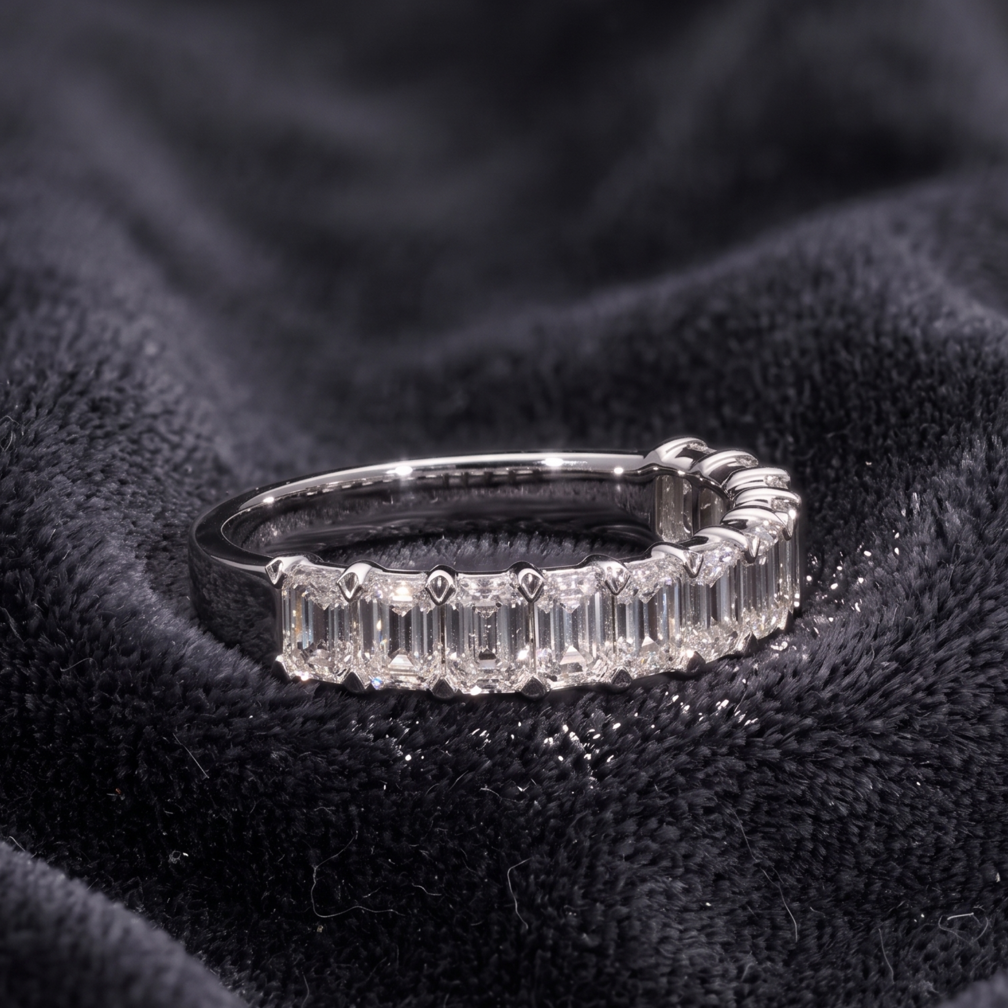 Emerald cut diamond anniversary band with eleven stones