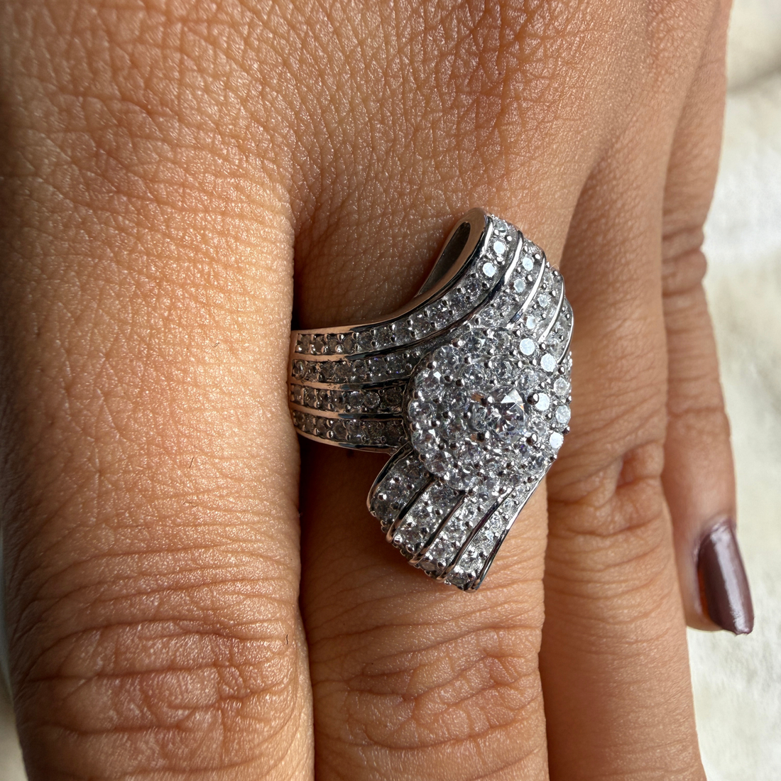 Round lab-grown diamond multi-row statement ring by Kiashaa Jewellery.