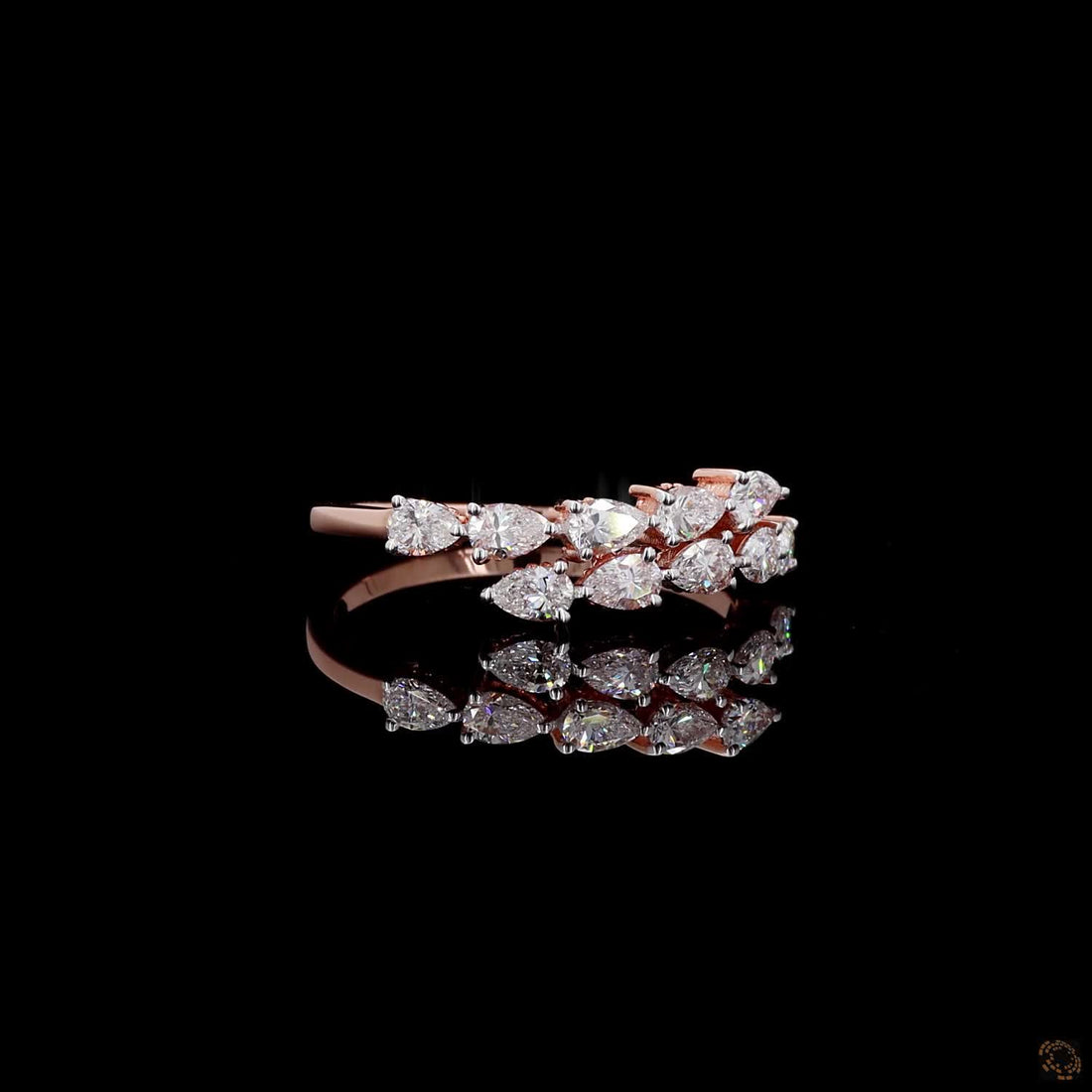 Double-Row Pear Diamond Statement Ring in 9K, 14K & 18K Gold