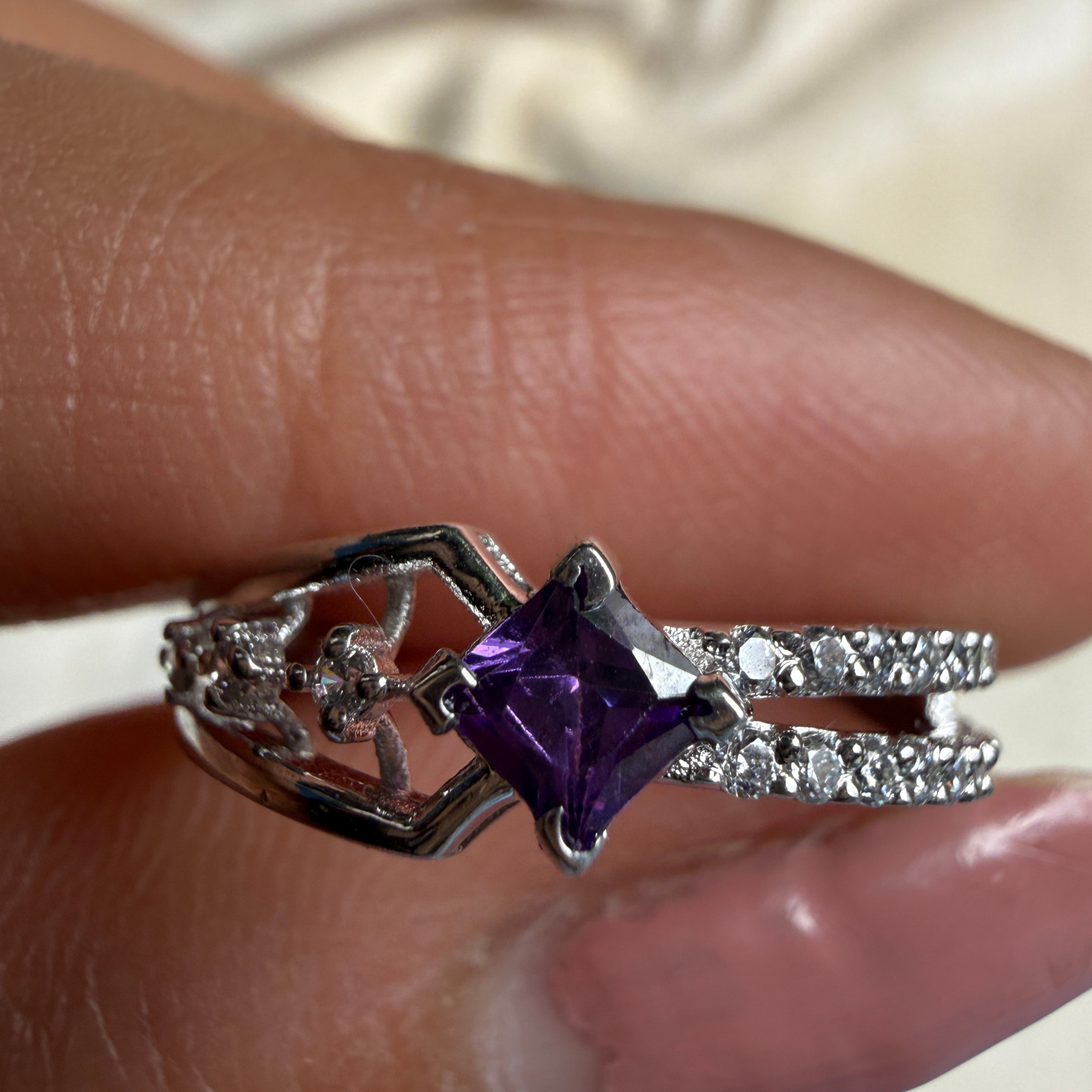 Blue princess-cut gemstone and lab-grown diamond ring by Kiashaa Jewellery.