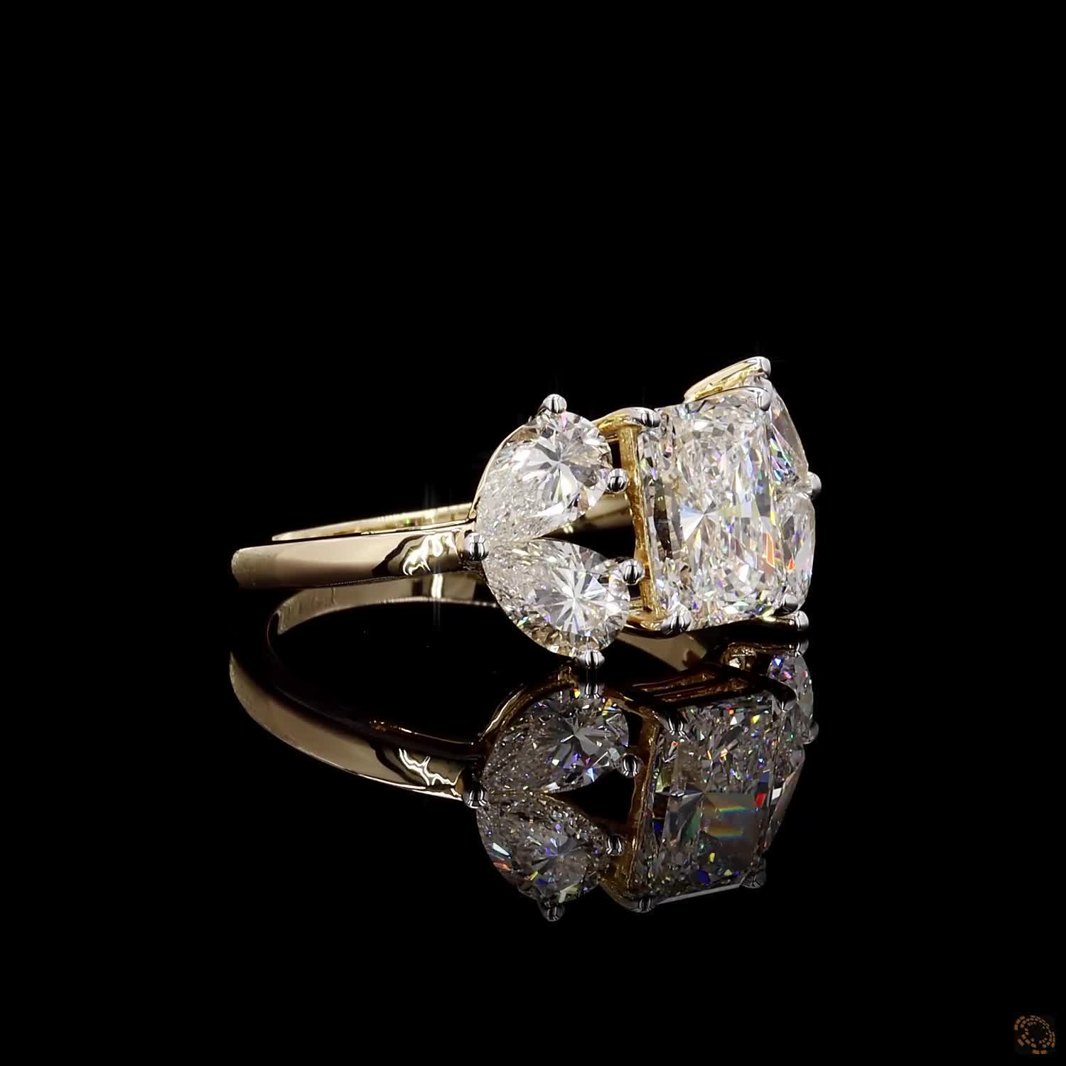 Radiant & Pear Diamond Floral Cluster Ring in 9K, 14K & 18K Gold
