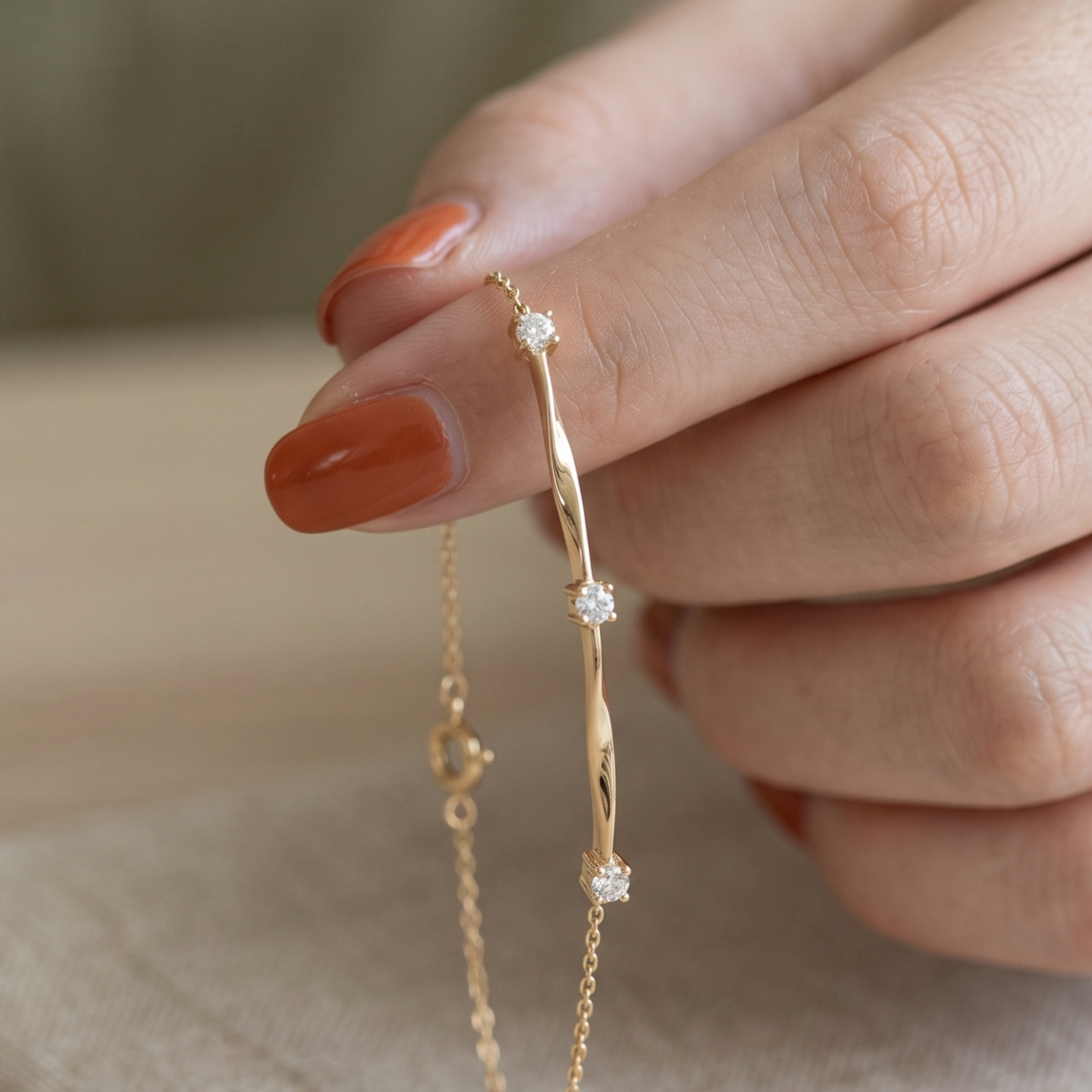 Kiashaa Jewellery 0.075 CTW round diamond bar bracelet in polished yellow gold.