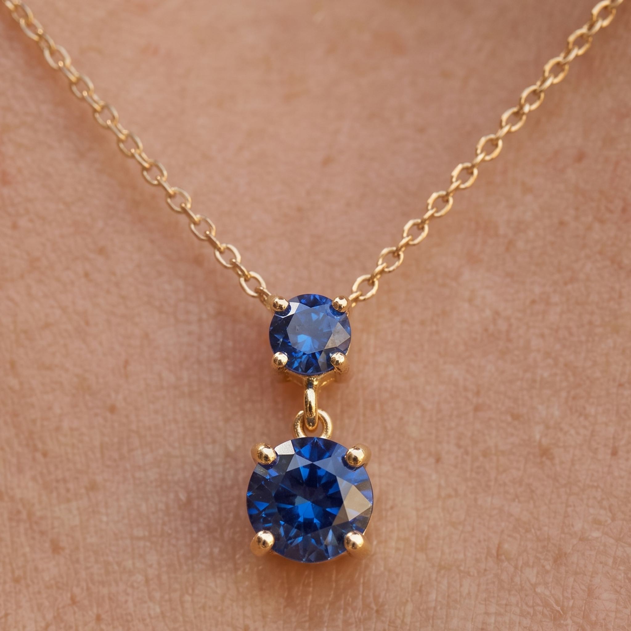 Kiashaa Jewellery 0.68 CTW blue round drop necklace in polished yellow gold.