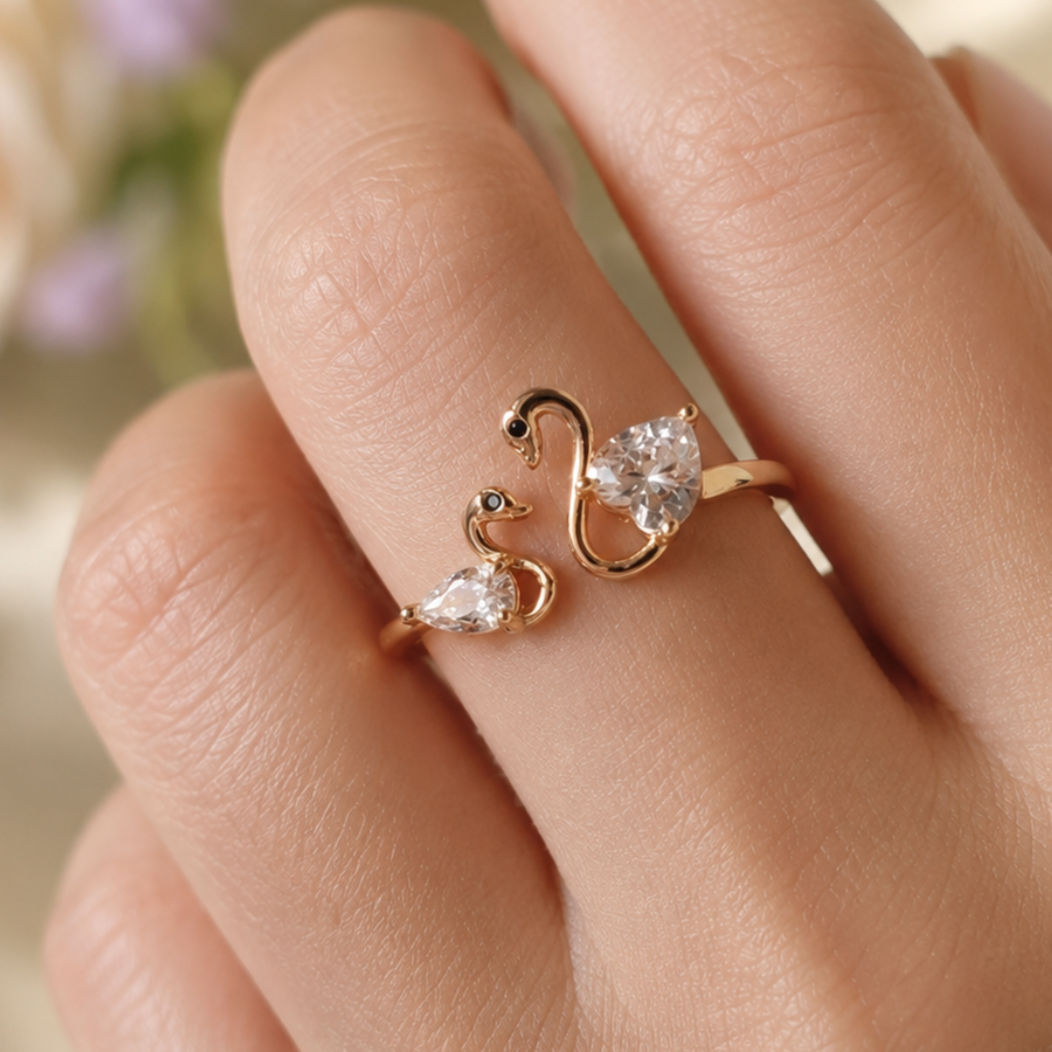 Swan Embrace 2.50 CTW lab-grown diamond ring by Kiashaa Jewellery with a 2 CT heart center and 0.50 CT pear side diamond.