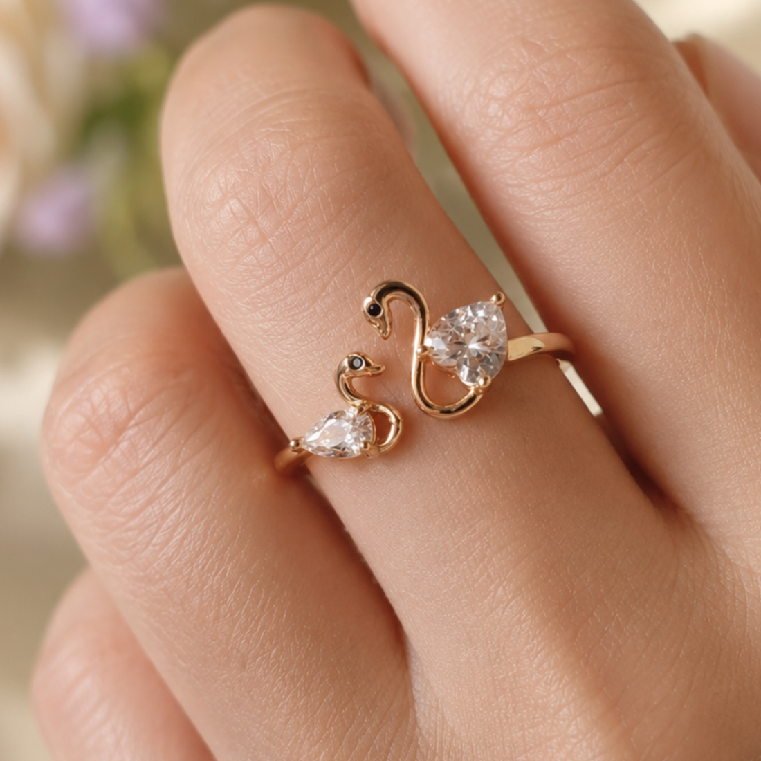 Swan Embrace 2.50 CTW lab-grown diamond ring by Kiashaa Jewellery with a 2 CT heart center and 0.50 CT pear side diamond.