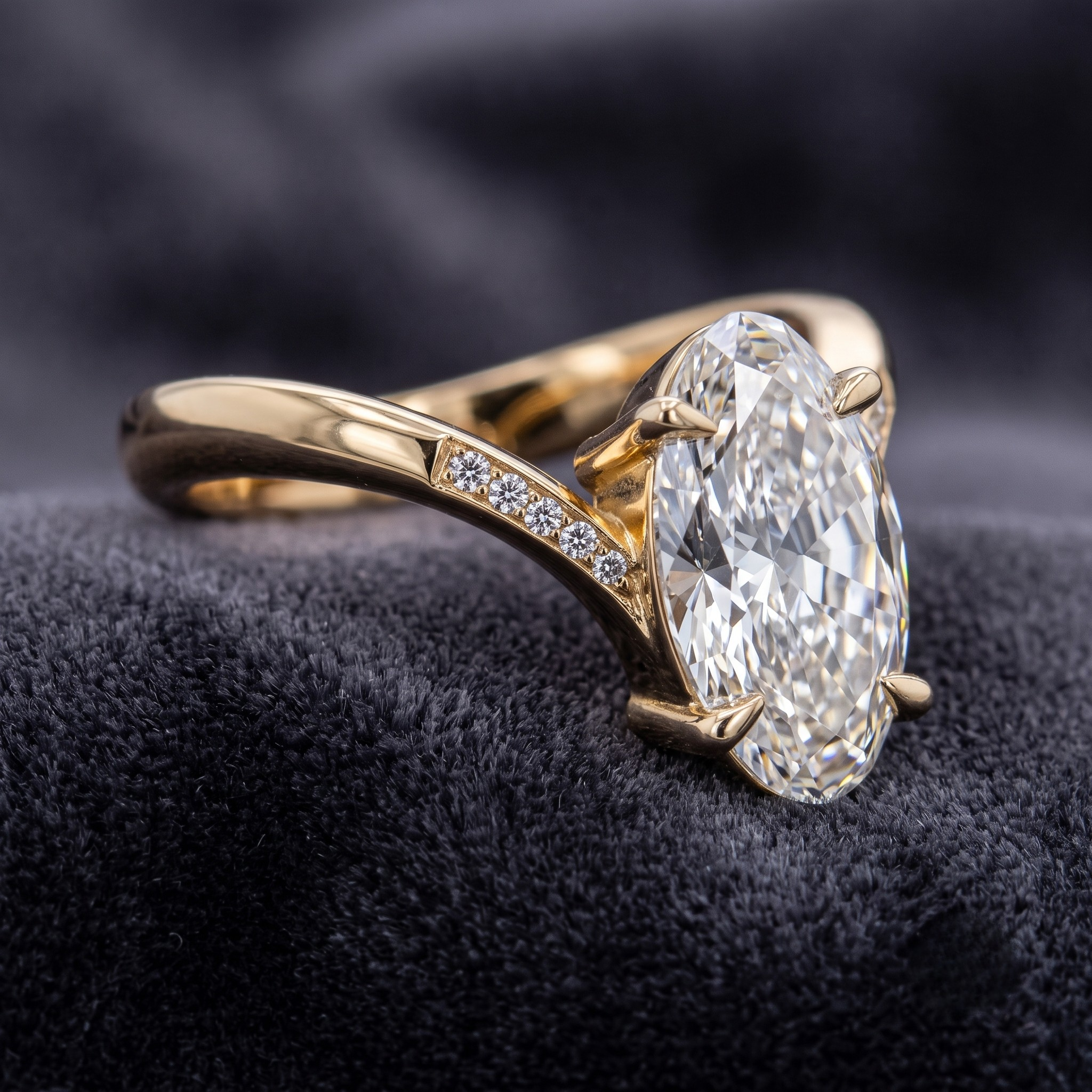 9 × 6 mm oval diamond engagement ring with round diamond shoulders