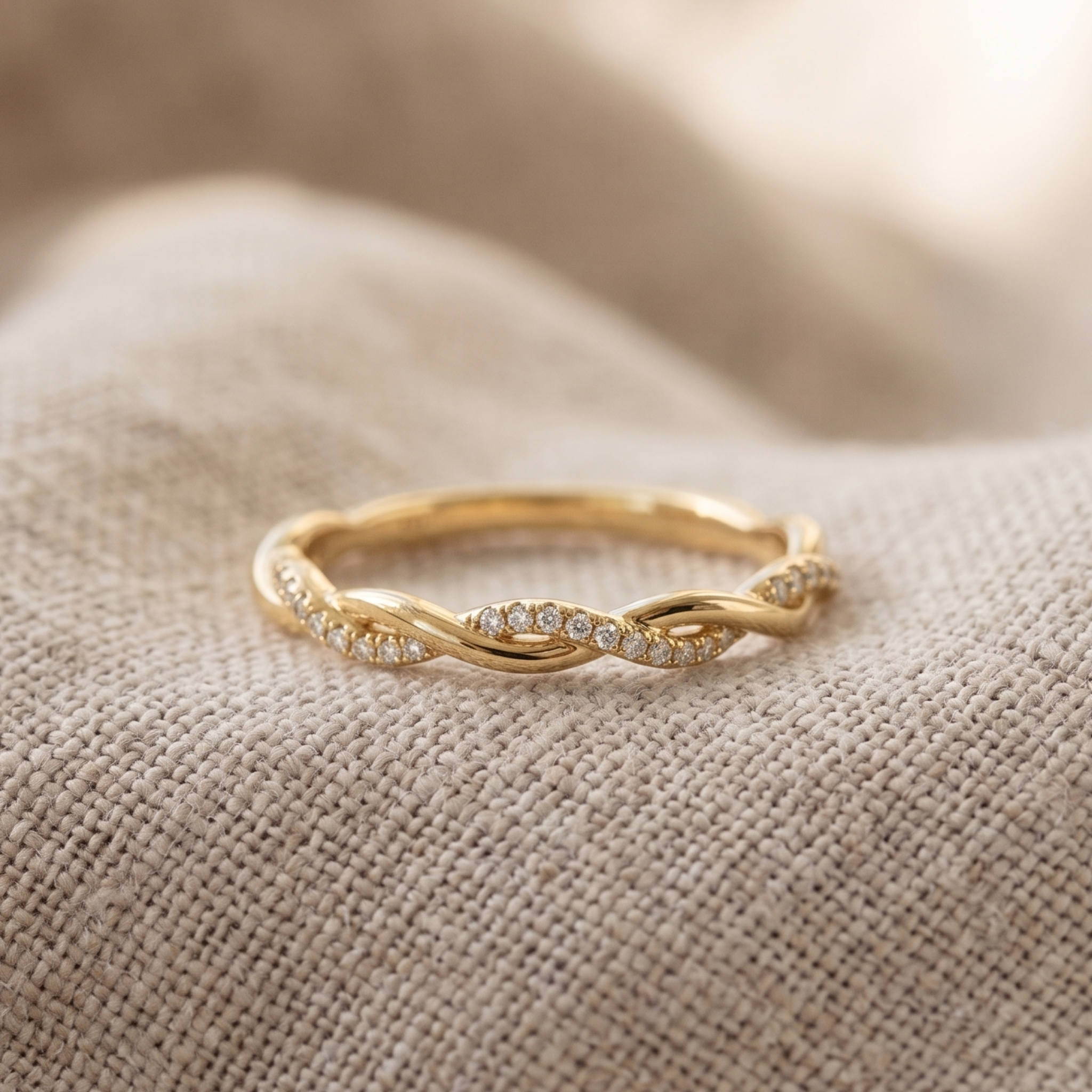 Yellow gold twisted diamond stacking ring with 0.40 CTW
