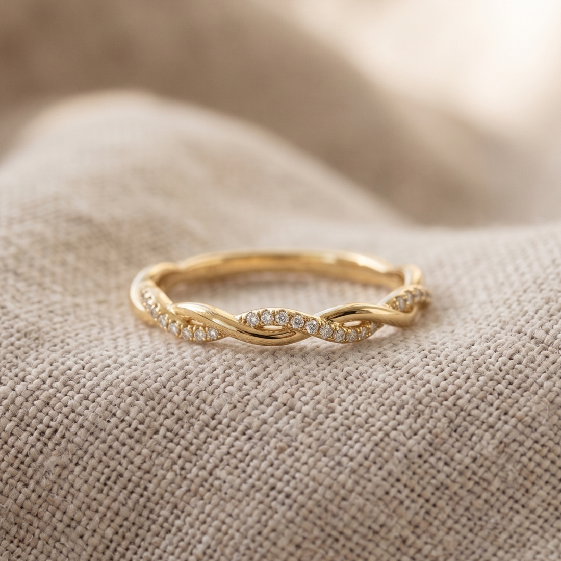 Yellow gold twisted diamond stacking ring with 0.40 CTW