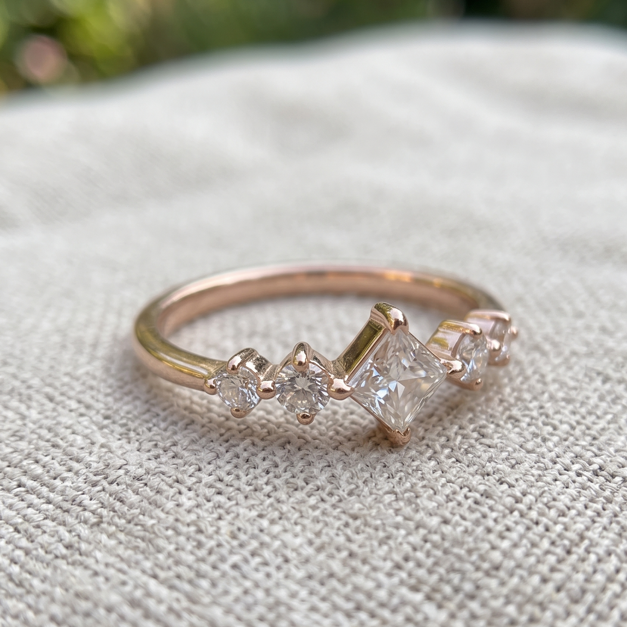 Kiashaa Jewellery 0.764 CTW princess and round diamond ring in polished rose gold.