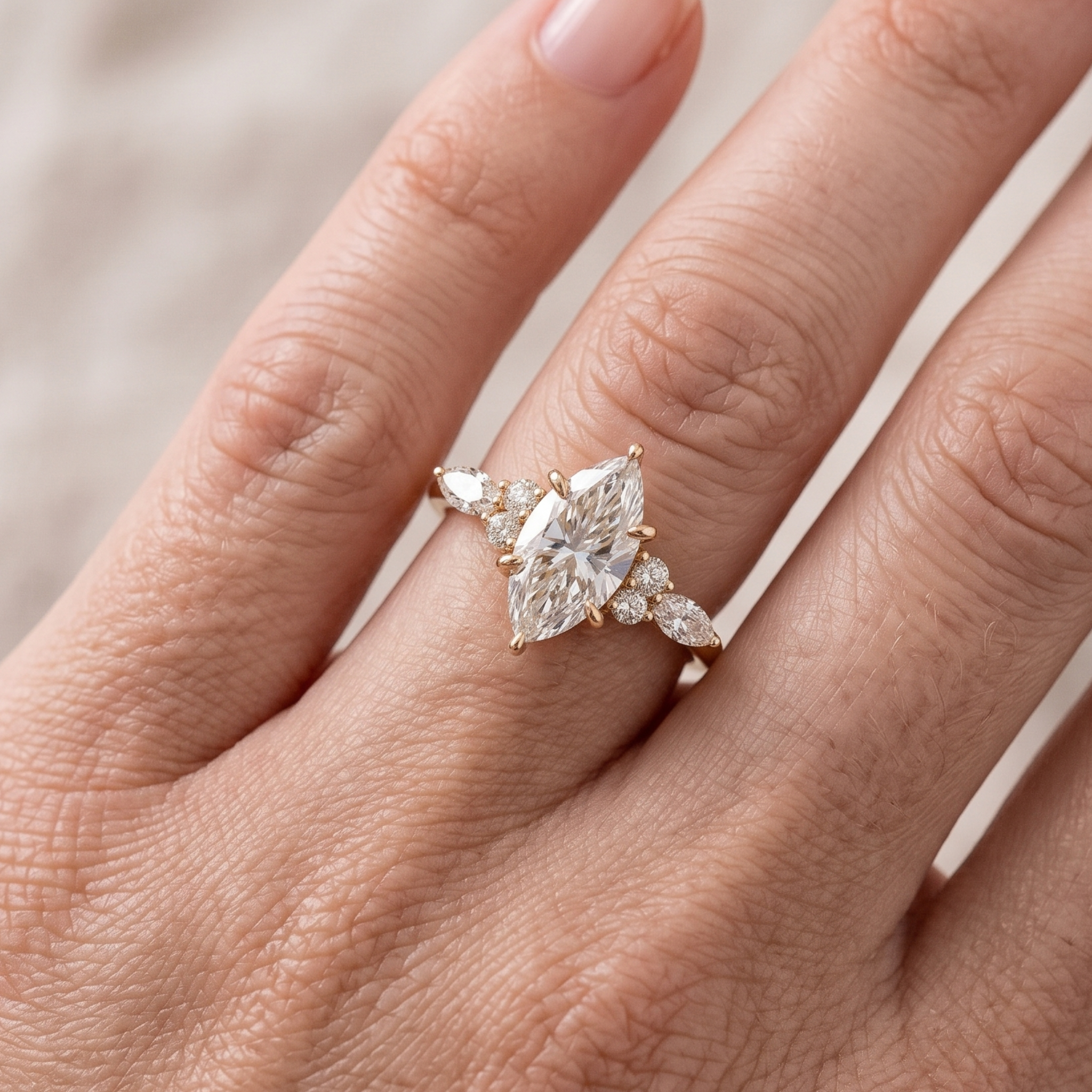 0.97 CT marquise center diamond ring by Kiashaa Jewellery