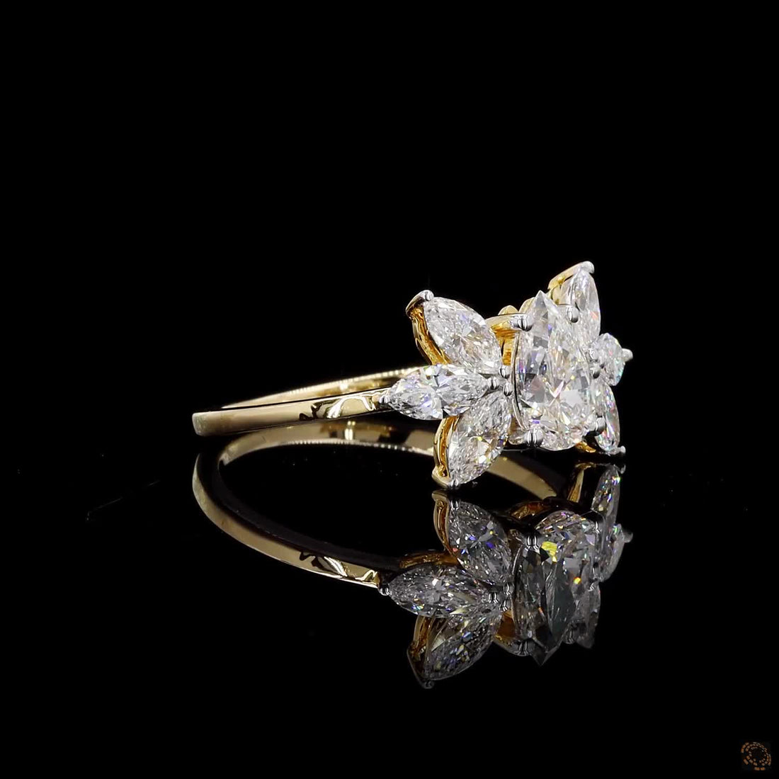 Pear & Marquise Diamond Floral Cluster Ring in 9K, 14K & 18K Gold