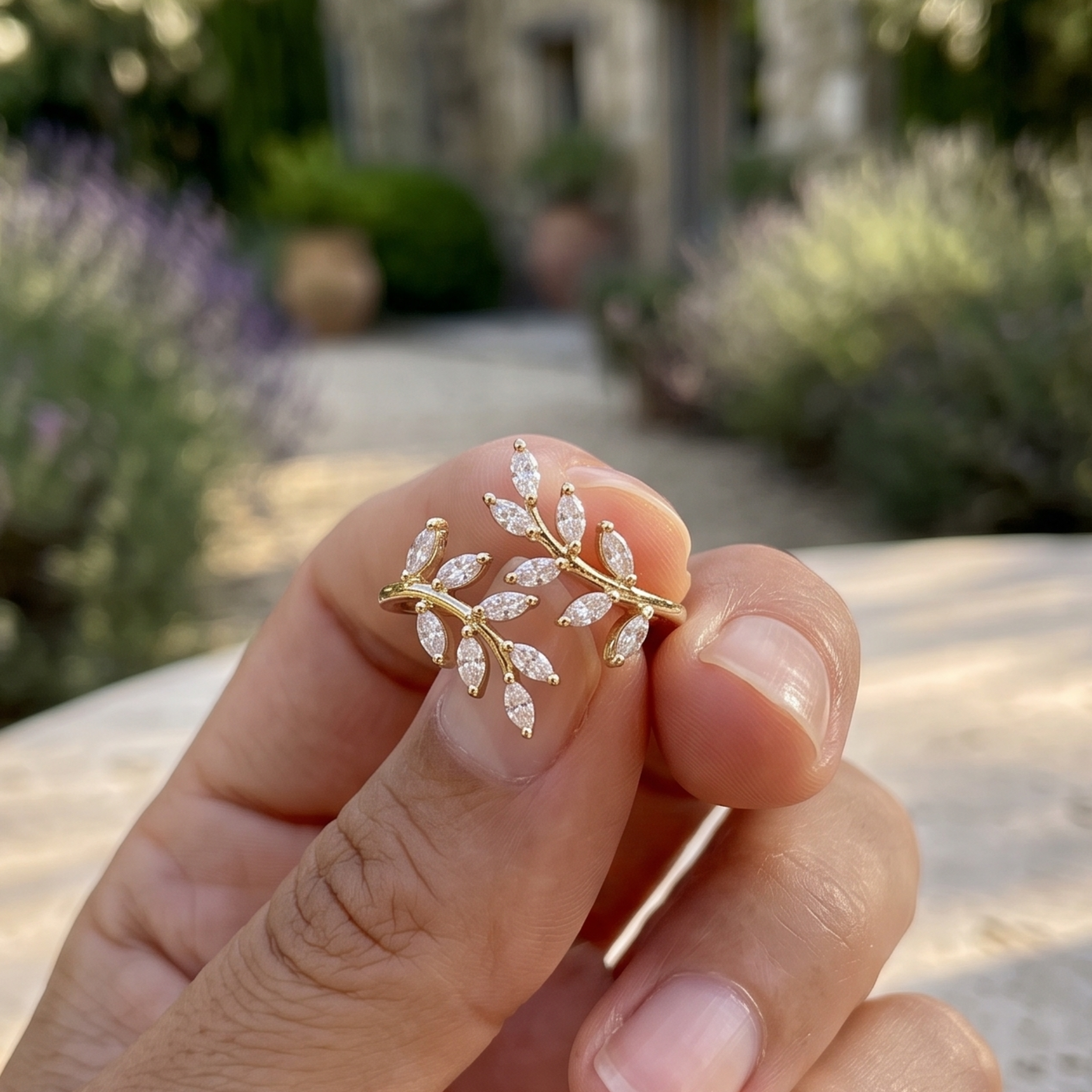 Kiashaa Jewellery 1.12 CTW marquise diamond leaf ring in polished yellow gold.